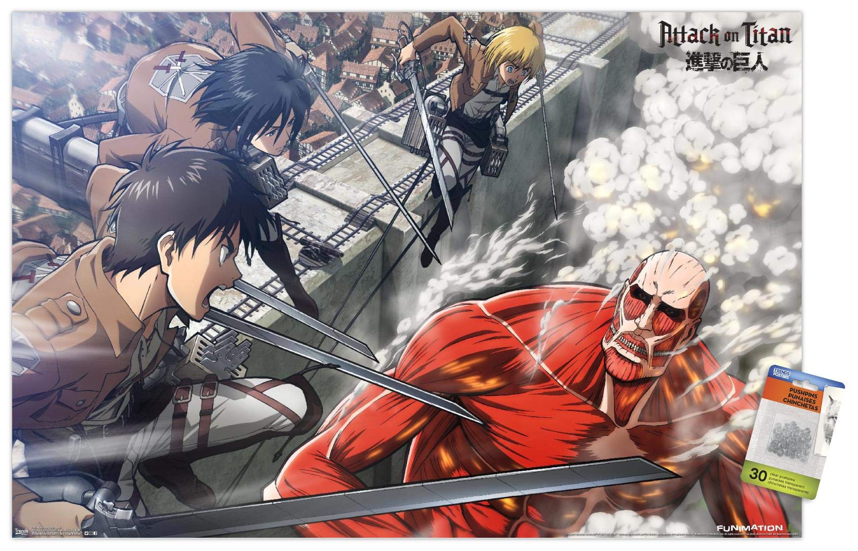 Attack on Titan Battle Wall Poster with Push Pins - Anime Wall Art Decor for Bedroom, Office & Game Room - Perfect for Fans & Collectors