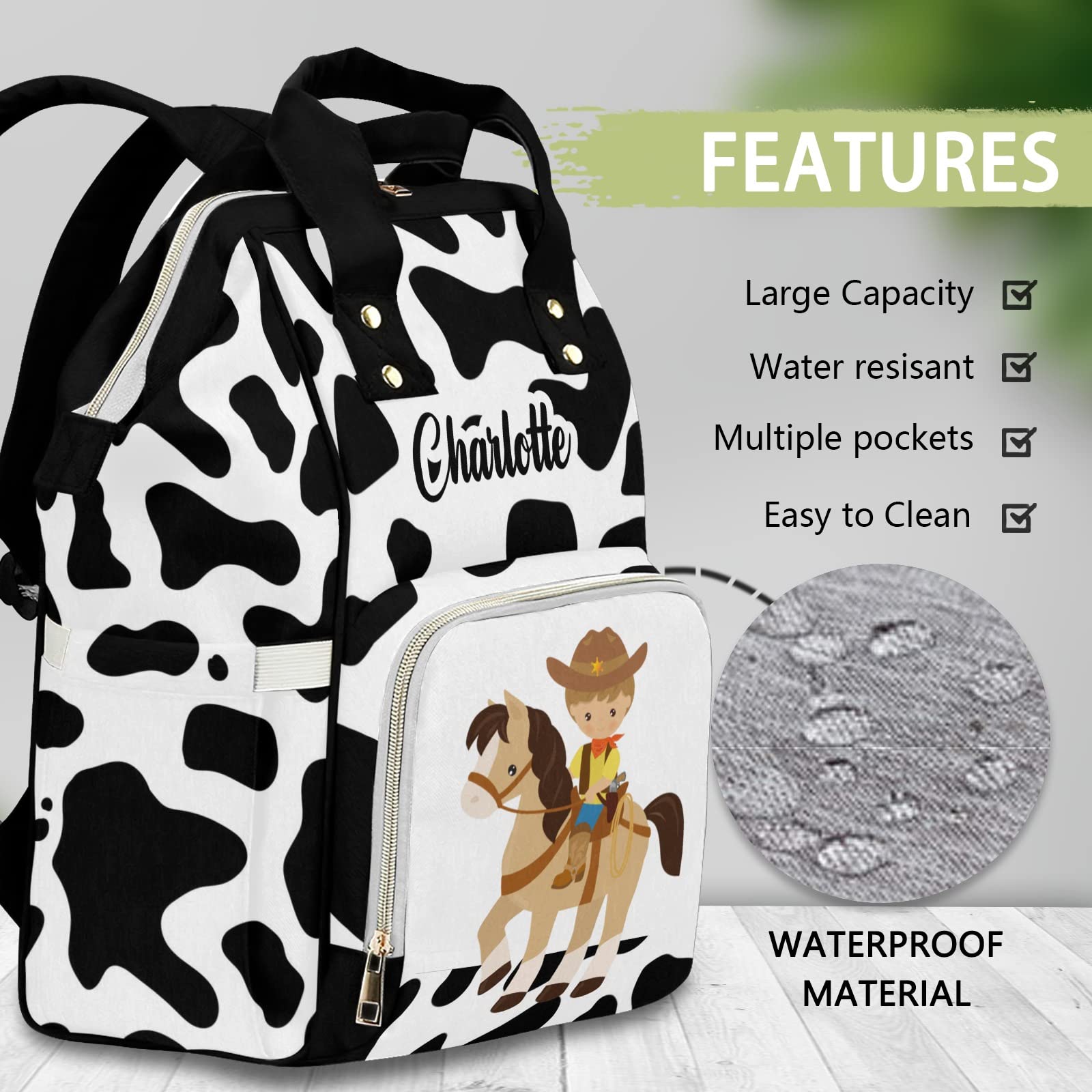 Custom Personalized Diaper Bag Backpack Tote - Unique Cowboy Design Baby Shower Gift for Moms | Perfect for Travel, Daycare & On-the-Go Parenting