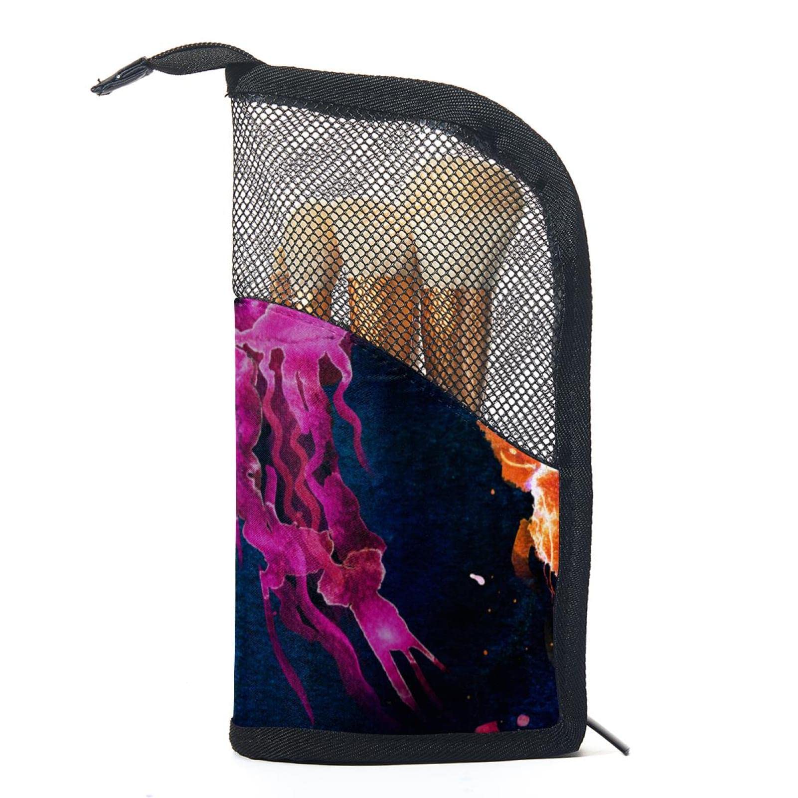 12-Piece Makeup Brush Organizer Bag with Ocean Watercolor Jellyfish Design - Portable Travel Cosmetic Brush Holder Case for Professional Artists & Beginners - Perfect for Home, Travel, and Salon Use