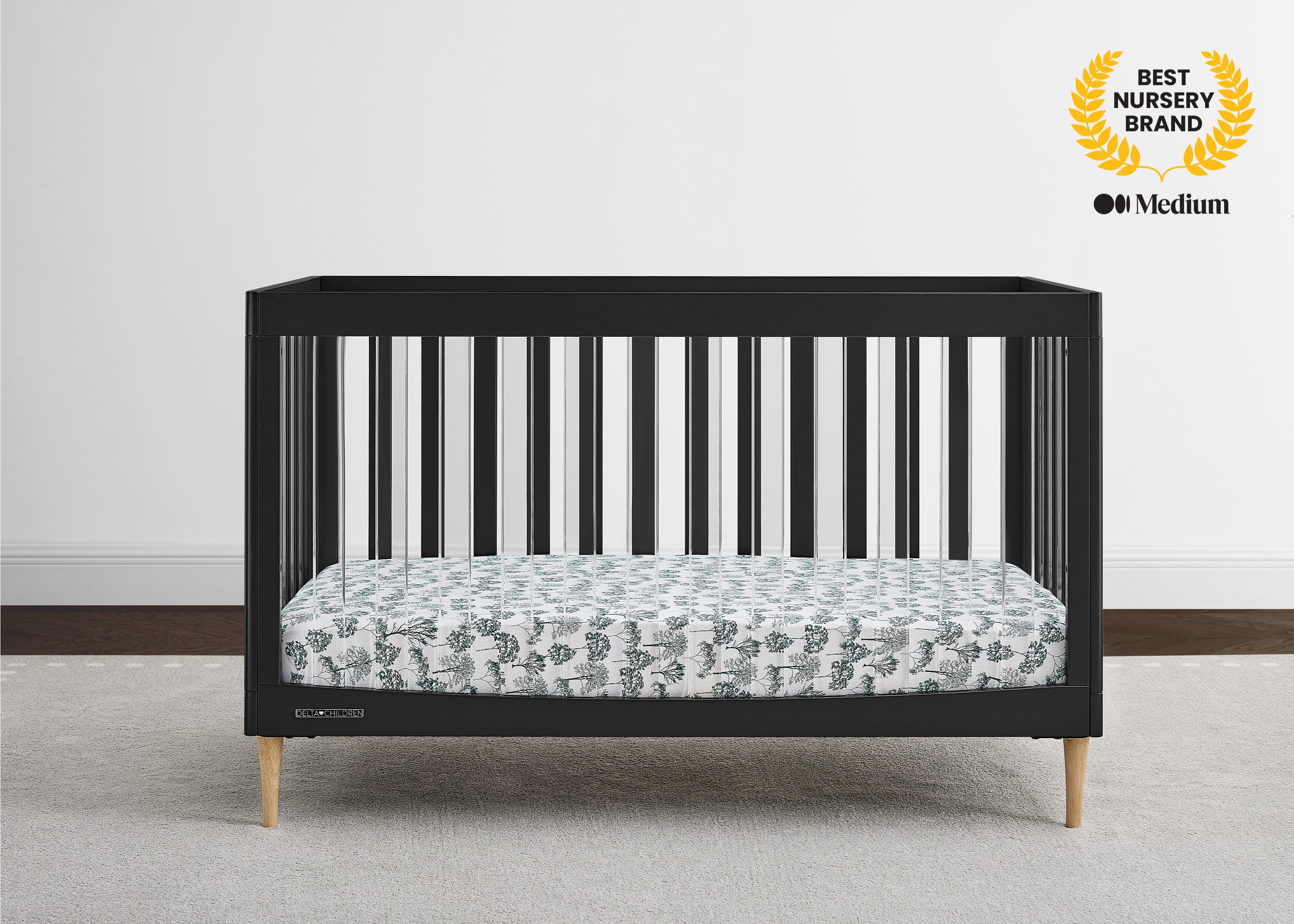 Austin Acrylic 4-in-1 Convertible Baby Crib - Toddler Bed, Daybed & Full-Size Bed | Modern Nursery Furniture for Boys & Girls | Perfect for Small Spaces & Growing Families