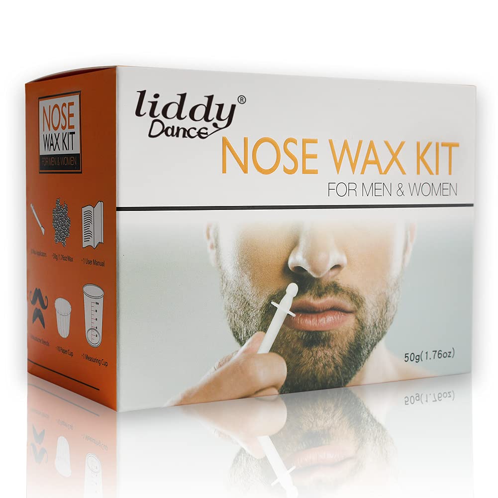 Professional Nose Hair Wax Kit for Men & Women - 50g Wax, 20 Applicators, 10 Wax Pods, Measuring Cup & 8 Mustache Stencils | Painless Facial Hair Removal for Eyebrows, Upper Lip & Nose | At-Home Grooming & Salon Quality Results