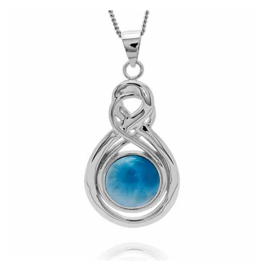 Caribbean Larimar Infinity Pendant Necklace - Genuine Blue Stone Jewelry for Women, Handmade Sterling Silver Necklace - Perfect for Gifts, Weddings & Everyday Elegance