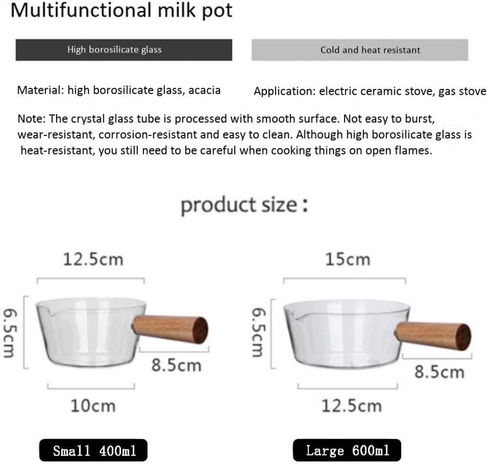 Qiuqiu 600ml Transparent Borosilicate Glass Milk Pan with Handle - Nonstick Saucepan for Instant Noodles, Home Kitchen & Restaurant Cooking - Perfect for Boiling Milk, Making Sauces, and Preparing Quick Meals