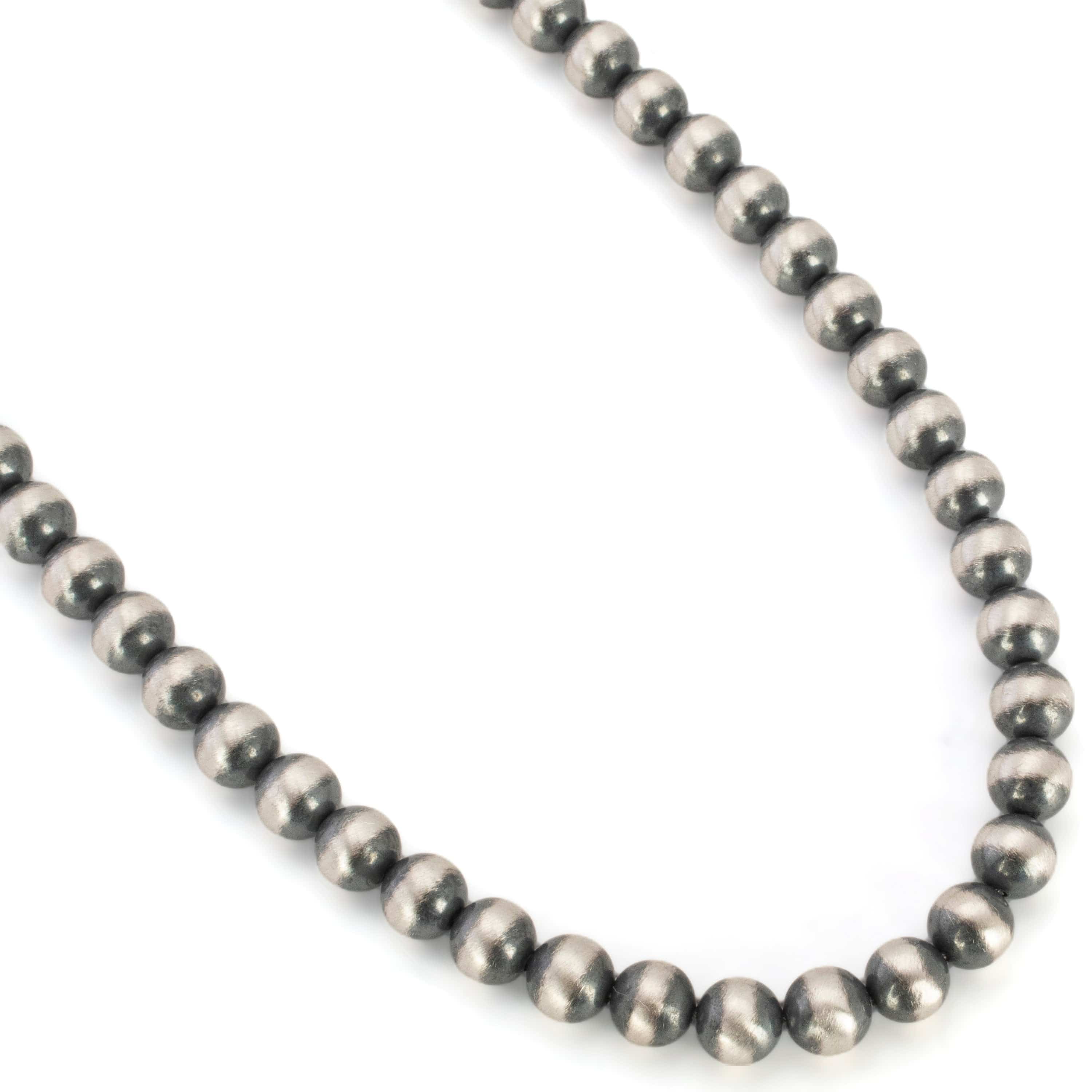 18 Single Strand 6mm Navajo Pearl 925 Sterling Silver Necklace - Handmade Native American Jewelry for Women, Boho Style Accessories, Perfect for Weddings, Parties & Everyday Wear