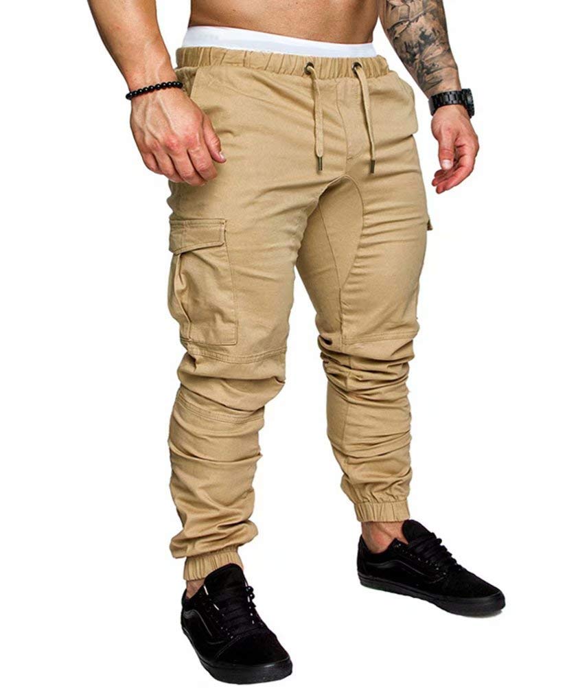 ThusFar Men's Slim Fit Jogger Sweatpants with Pockets - Elastic Waist Drawstring Cargo Pants for Workout, Running, Gym & Outdoor Activities