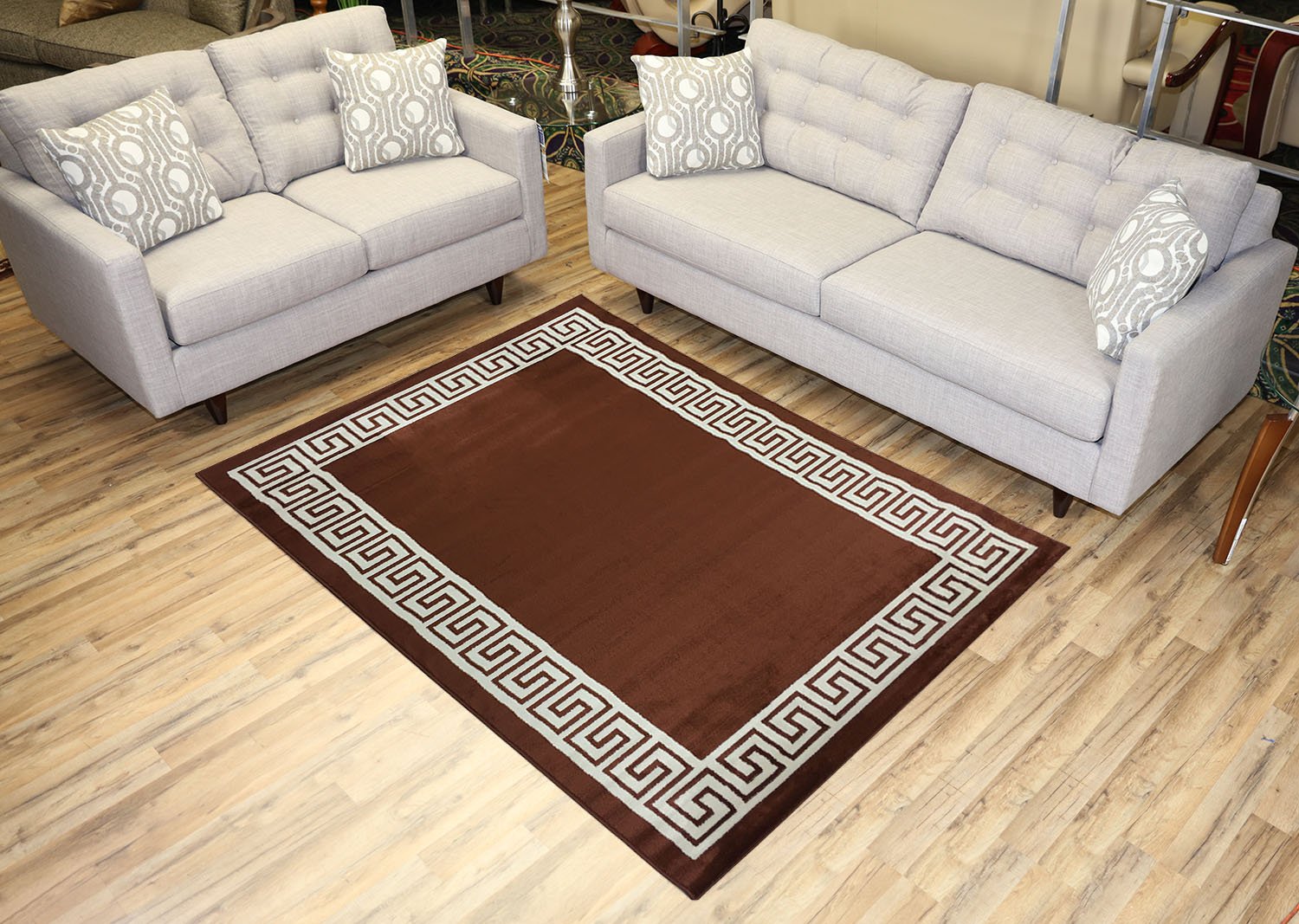 Modern Meander Ancient Roman Design Area Rug - Brown 5x7 ft - Contemporary Home Decor for Living Room, Bedroom, Office | Studio Collection