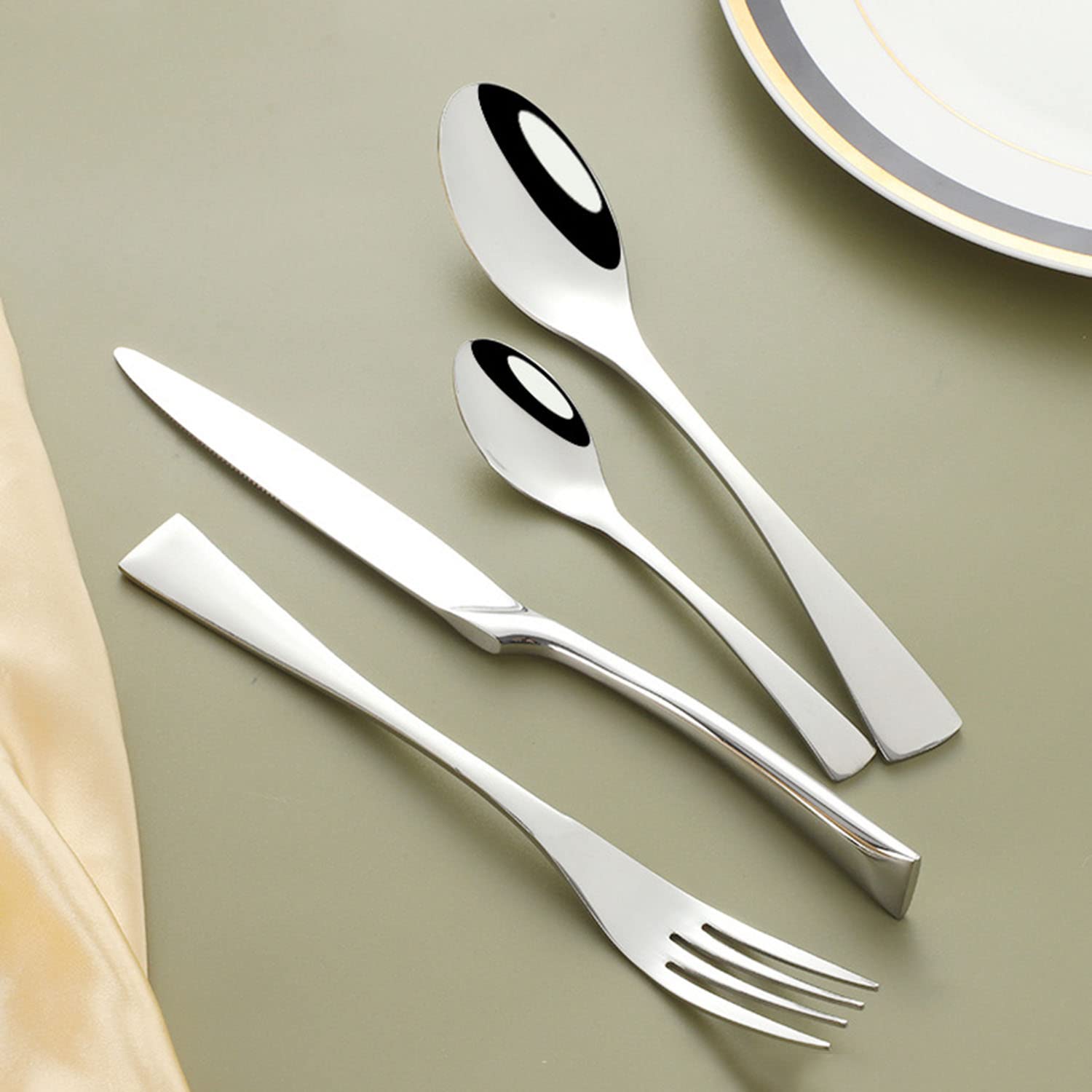 4-Piece Stainless Steel Silverware Set - Elegant Flatware for Wedding Gifts, Home Kitchen & Restaurant Use | Knife, Fork & Spoon Utensil Set for Everyday Dining & Special Occasions