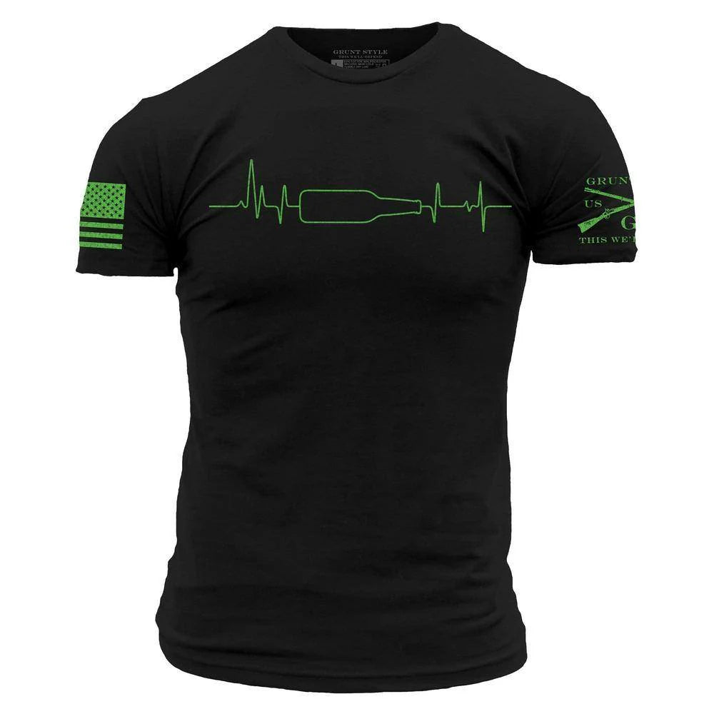 Men's EKG Graphic Drinking T-Shirt - Black - Casual Wear for Parties, Bars, and Everyday Outfits