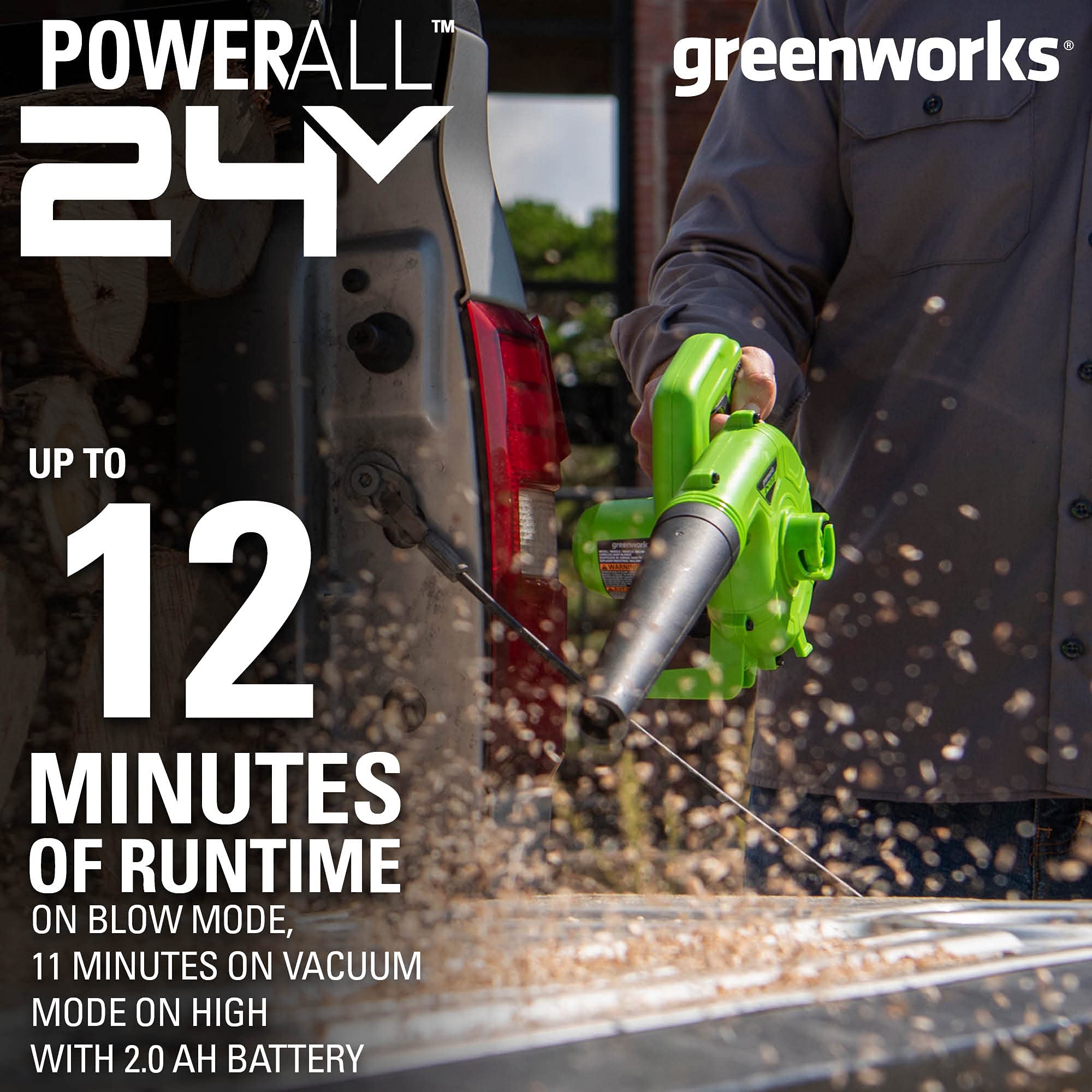 Greenworks 24V Cordless Leaf Blower - 90 MPH, 180 CFM, 2.0Ah Battery & Charger Included - Compatible with 125+ Tools - Perfect for Yard Cleanup, Driveway Clearing & Workshop Use