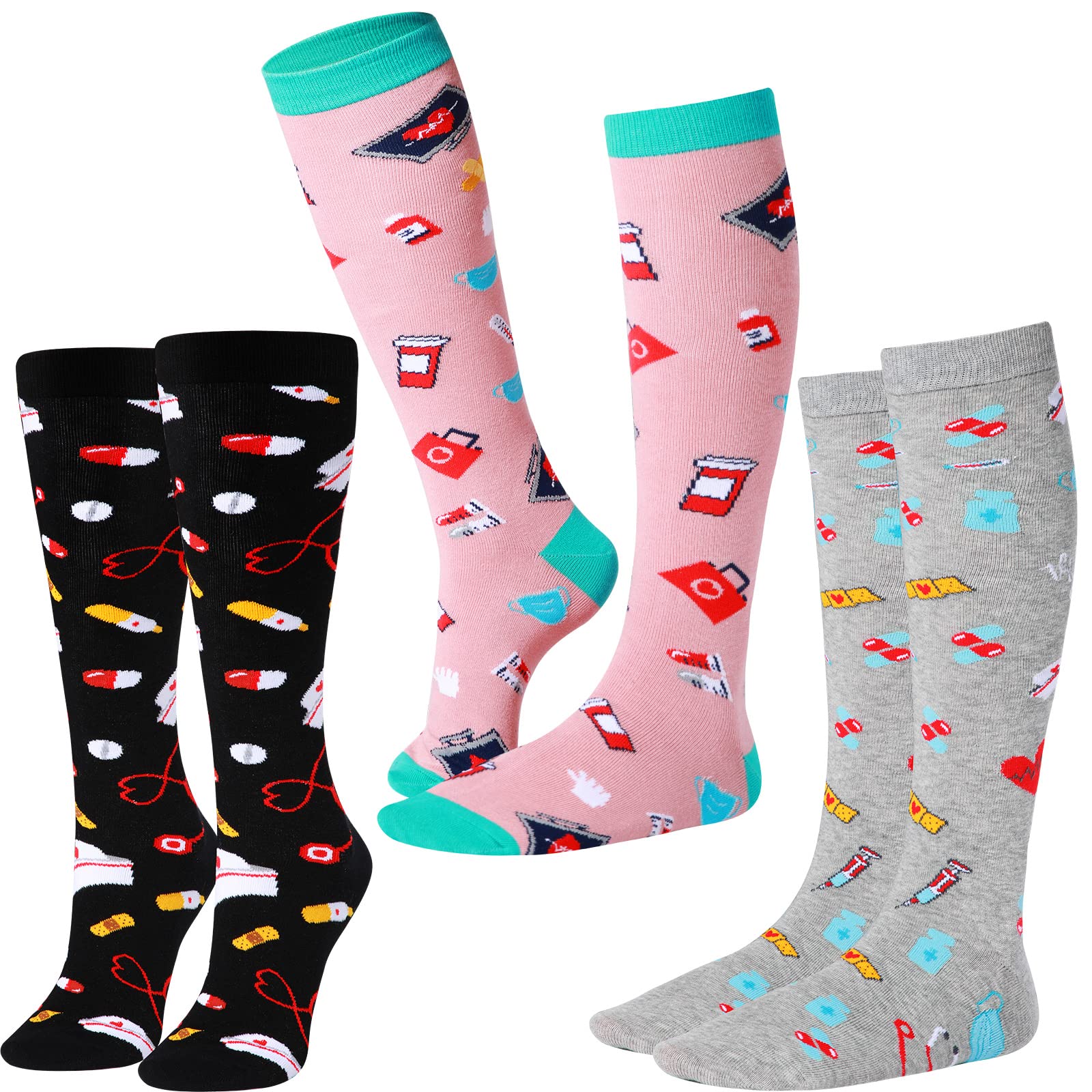 3 Pairs Compression Socks for Women & Men - Medical Support Socks for Nurses, Running, Travel & Sports - Perfect Gift for Healthcare Workers & Athletes - Ideal for Long Shifts, Workouts & Flights