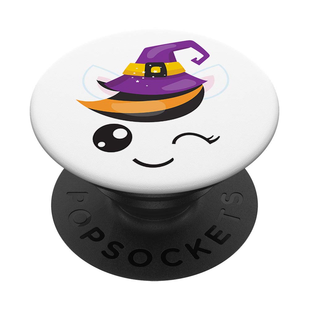 Halloween Witch Kawaii Winking Cat PopSockets - Phone Grip & Stand for iPhone, Samsung, Tablets - Perfect for Halloween Decorations & Everyday Use