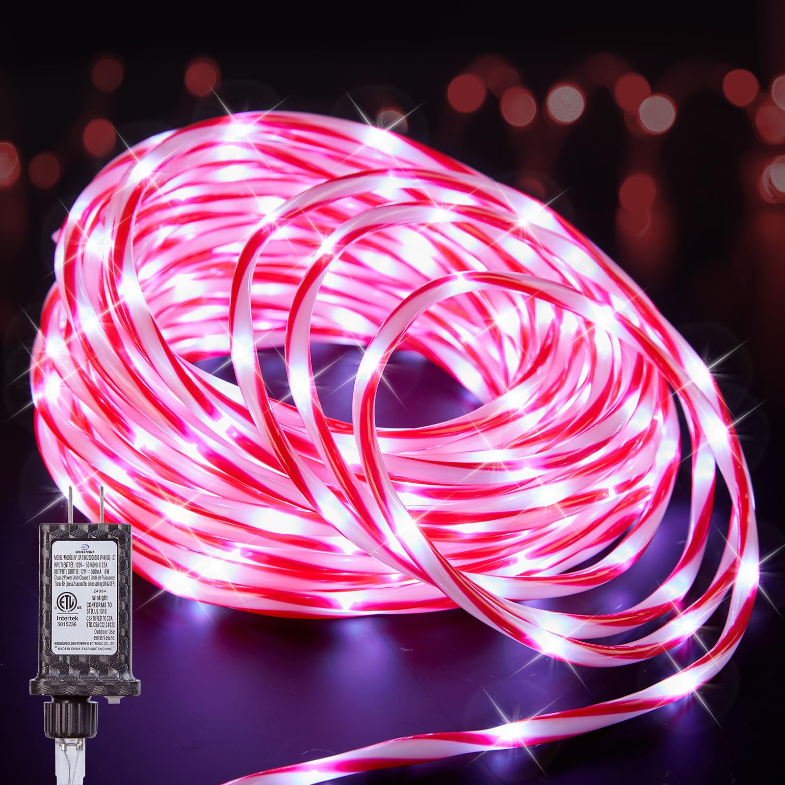 Minetom 33 FT 200 LED Outdoor Christmas Lights - Waterproof Candy Cane Rope Lights with 8 Lighting Modes for Indoor/Outdoor Holiday Decorations | Perfect for Christmas Trees, Porch, Yard & Party Decor