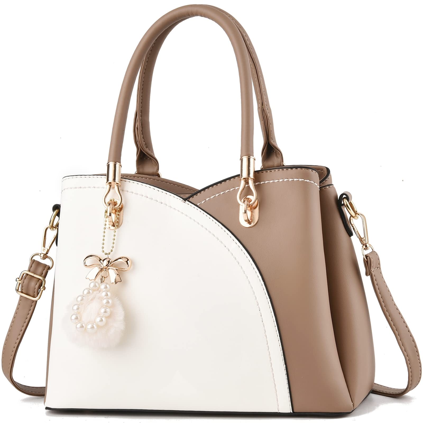 IHAYNER Women's Leather Handbags - Stylish Top Handle Large Tote Satchel Shoulder Bag with Pompom for Ladies & Girls | Perfect for Work, Travel & Everyday Use