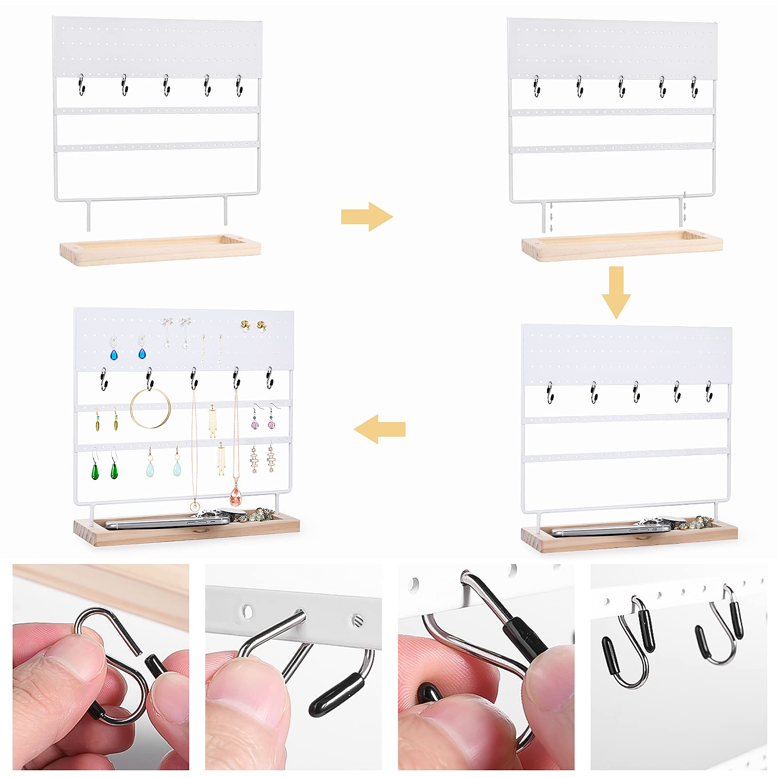 VERGILIUS White Jewelry Organizer Stand - 144 Holes Earring & Necklace Display Tree for Stylish Jewelry Storage | Perfect for Bedroom, Bathroom, and Vanity Organization