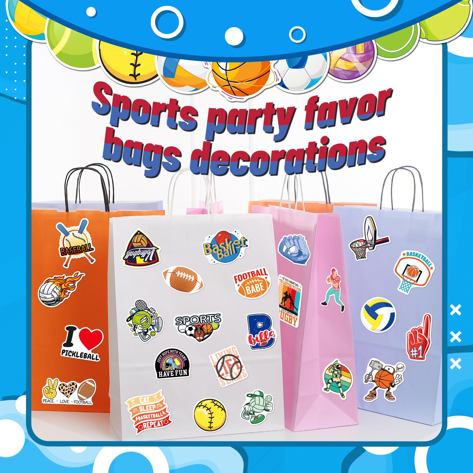 400 Sports Stickers for Water Bottles & Gear - Cool Soccer, Baseball, Basketball, Volleyball Decals for Kids, Teens & Sports Fans - Perfect for Boys' Sport Parties, Gifts & DIY Projects