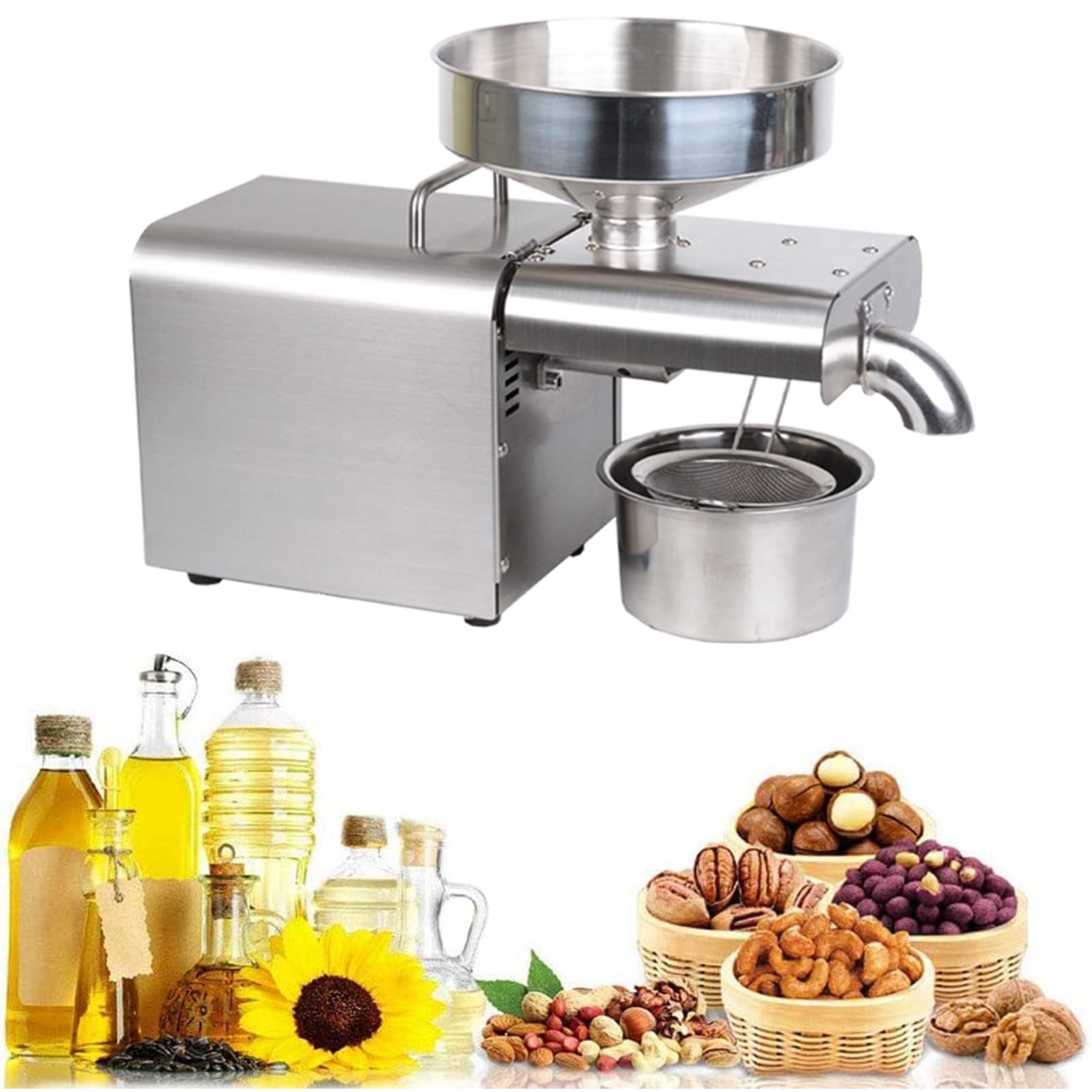 610W Automatic Oil Press Machine for Home Use - Stainless Steel Cold & Hot Oil Extractor for Nuts, Seeds, Almonds - Perfect for DIY Cooking Oil, Salad Dressings & Healthy Snacks