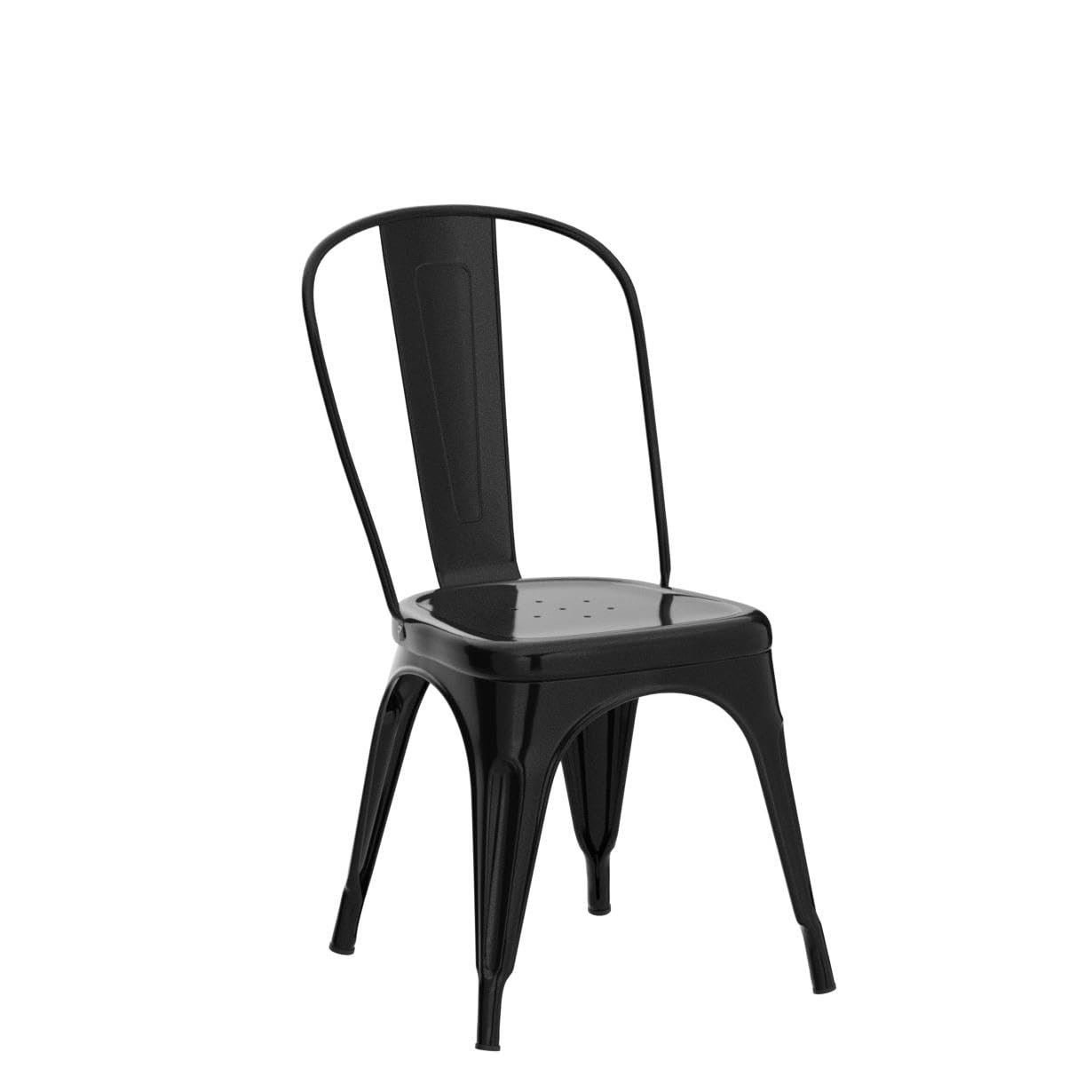 Nazhura Metal Dining Chair Set of 4 - 18 Inch Stackable Farmhouse Tolix Style Chairs for Kitchen, Dining Room, Café, Restaurant, Bistro & Patio - Waterproof Indoor/Outdoor Use - Perfect for Home, Commercial Spaces & Outdoor Entertaining (Black)