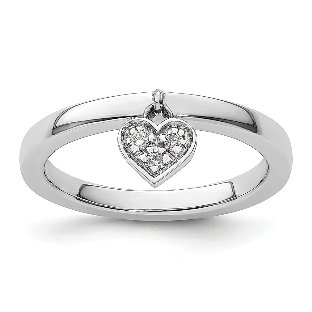 925 Sterling Silver Dangle Heart Diamond Band Ring for Women - Stackable Love Jewelry, Valentine's Gift for Her - Perfect for Anniversaries, Engagements & Everyday Wear