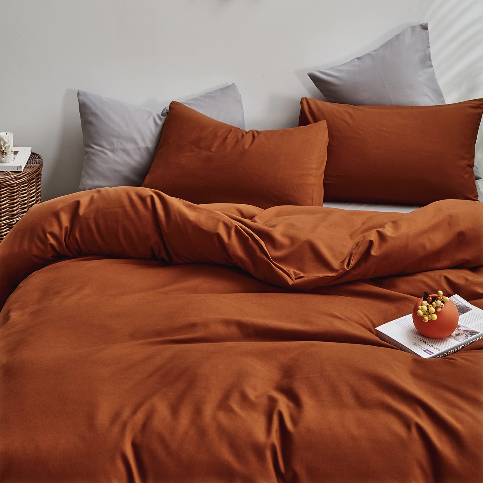 CLOTHKNOW King Size 3-Piece Comforter Set - Burnt Orange, Cinnamon, Terracotta & Rust Brown Soft Bedding with 2 Pillowcases | Cozy Luxury Bedroom Decor for Fall & Winter Seasons