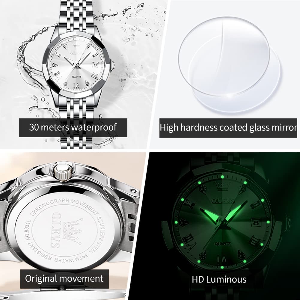 OLEVS Women's Fashion Stainless Steel Analog Quartz Watch - Elegant Small Wrist Watch for Ladies, Perfect for Office, Party & Daily Wear