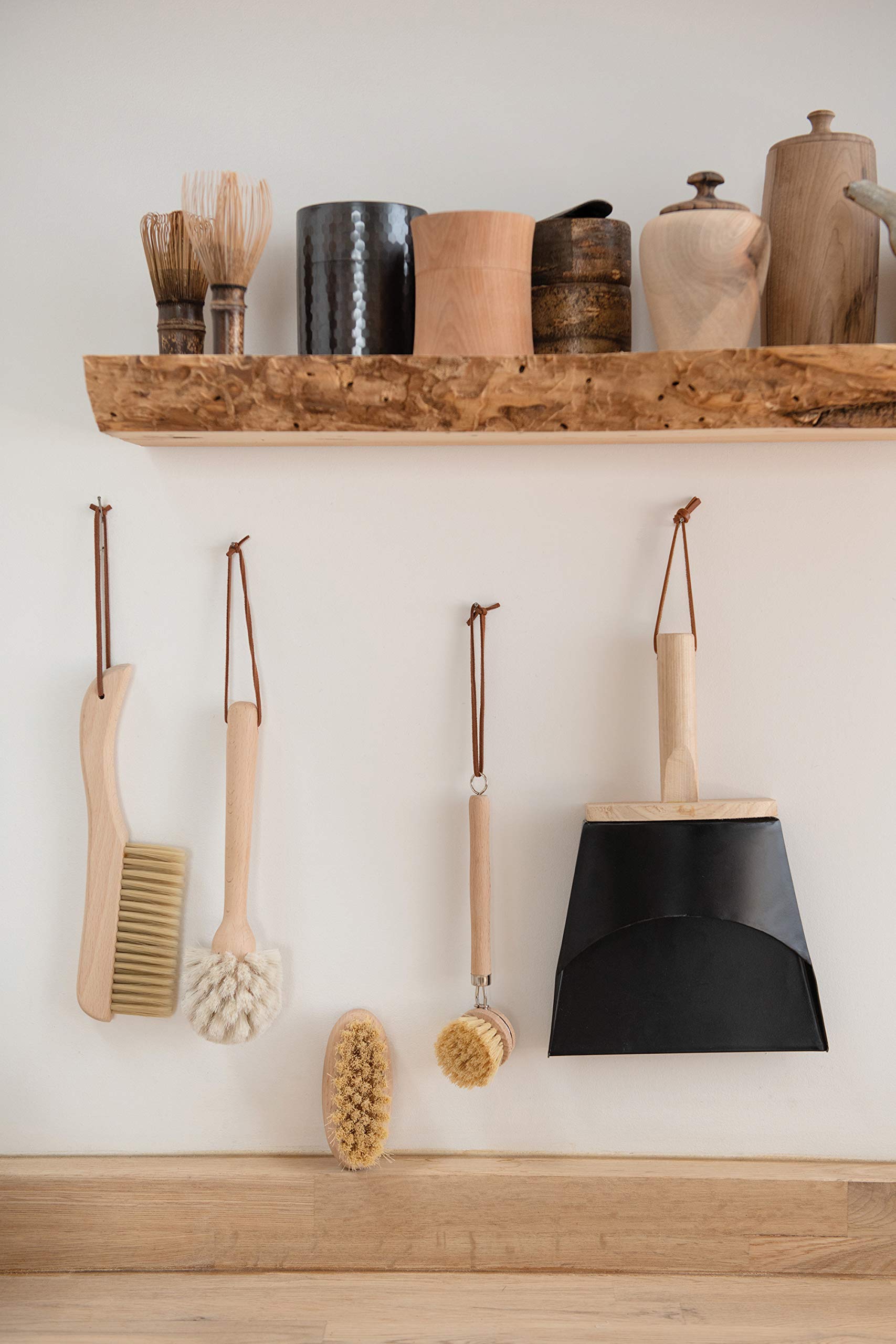 Natural Beech Wood Dish Brush with Leather Strap - Eco-Friendly Kitchen Cleaning Tool for Pots, Pans & Dishes | Perfect for Home, RV & Camping Use