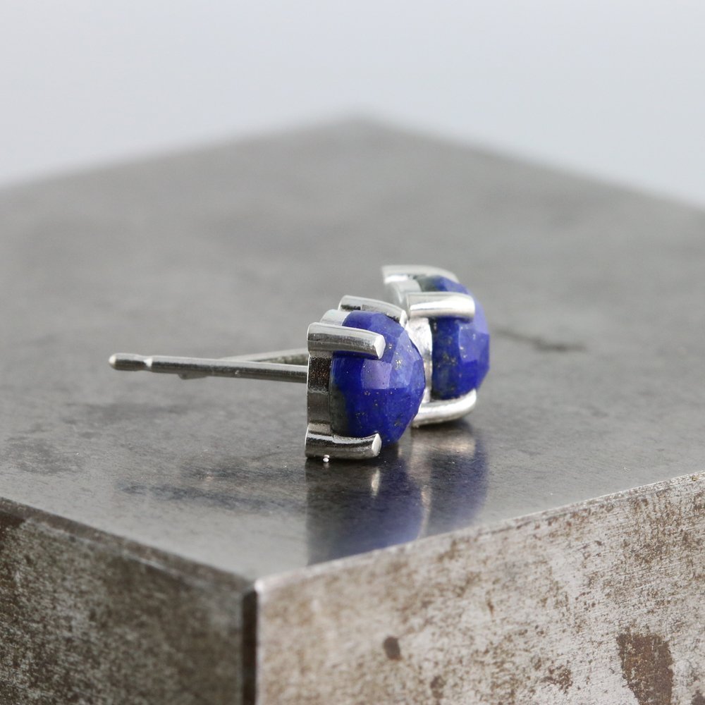 6mm Rose Cut Lapis Sterling Silver Stud Earrings – Perfect for Everyday Wear, Gifts & Special Occasions