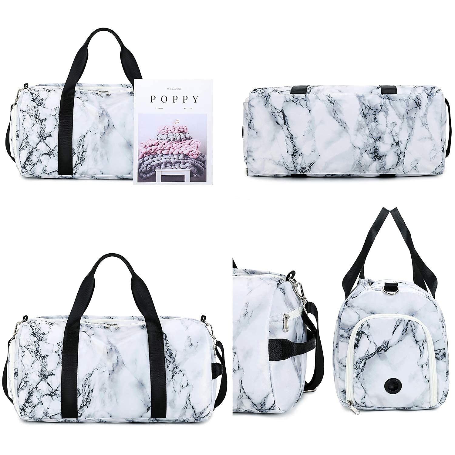 Premium Gym Duffle Bag for Men & Women - Large Sports Travel Duffel with Shoe Compartment & Wet Pocket - 19.7x9.5x9.9 Inches (Marble-White) - Ideal for Gym, Workout, Travel & Sports Gear Storage