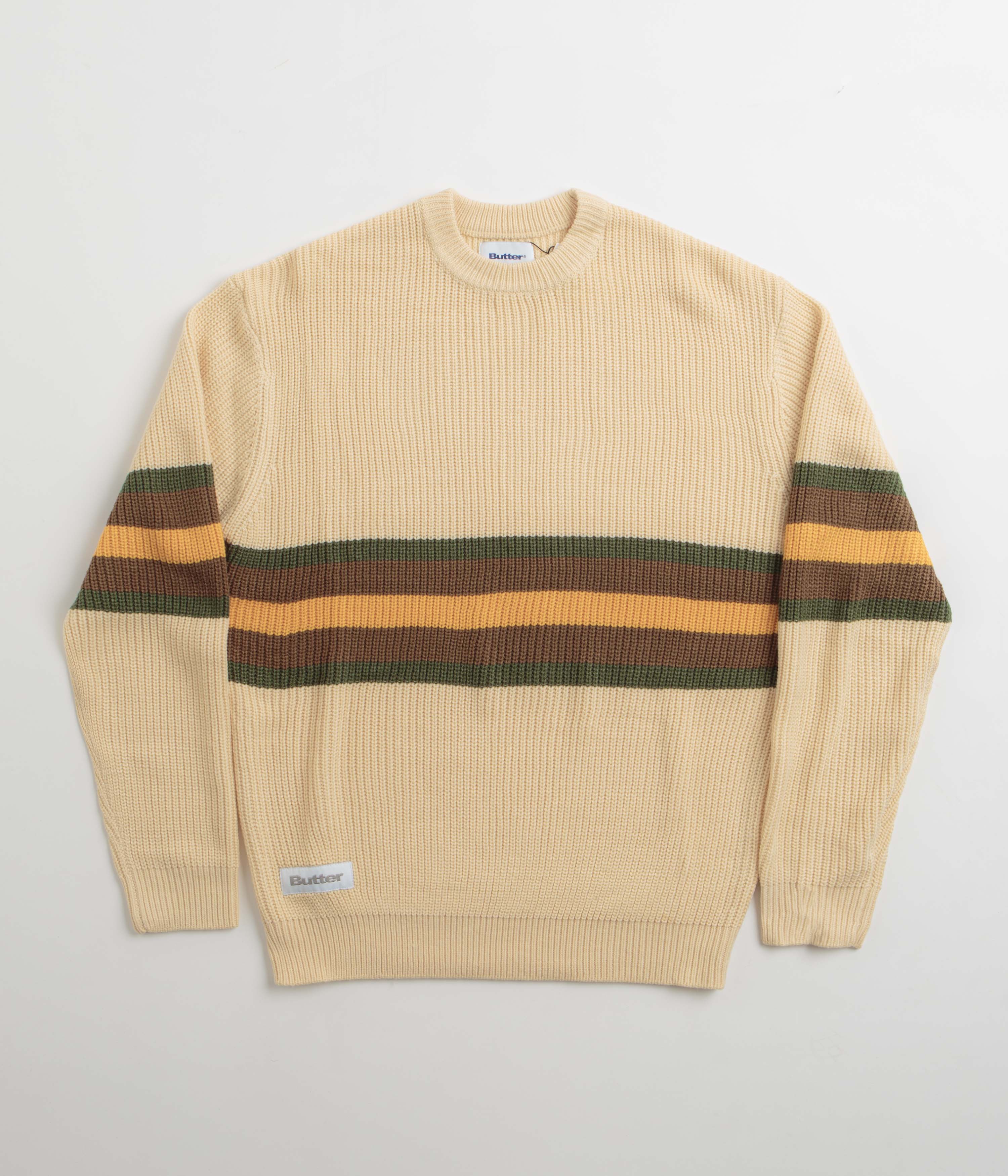Butter Goods Stripe Knitted Sweatshirt for Men & Women | Cream Color | Casual Streetwear & Loungewear for Fall & Winter