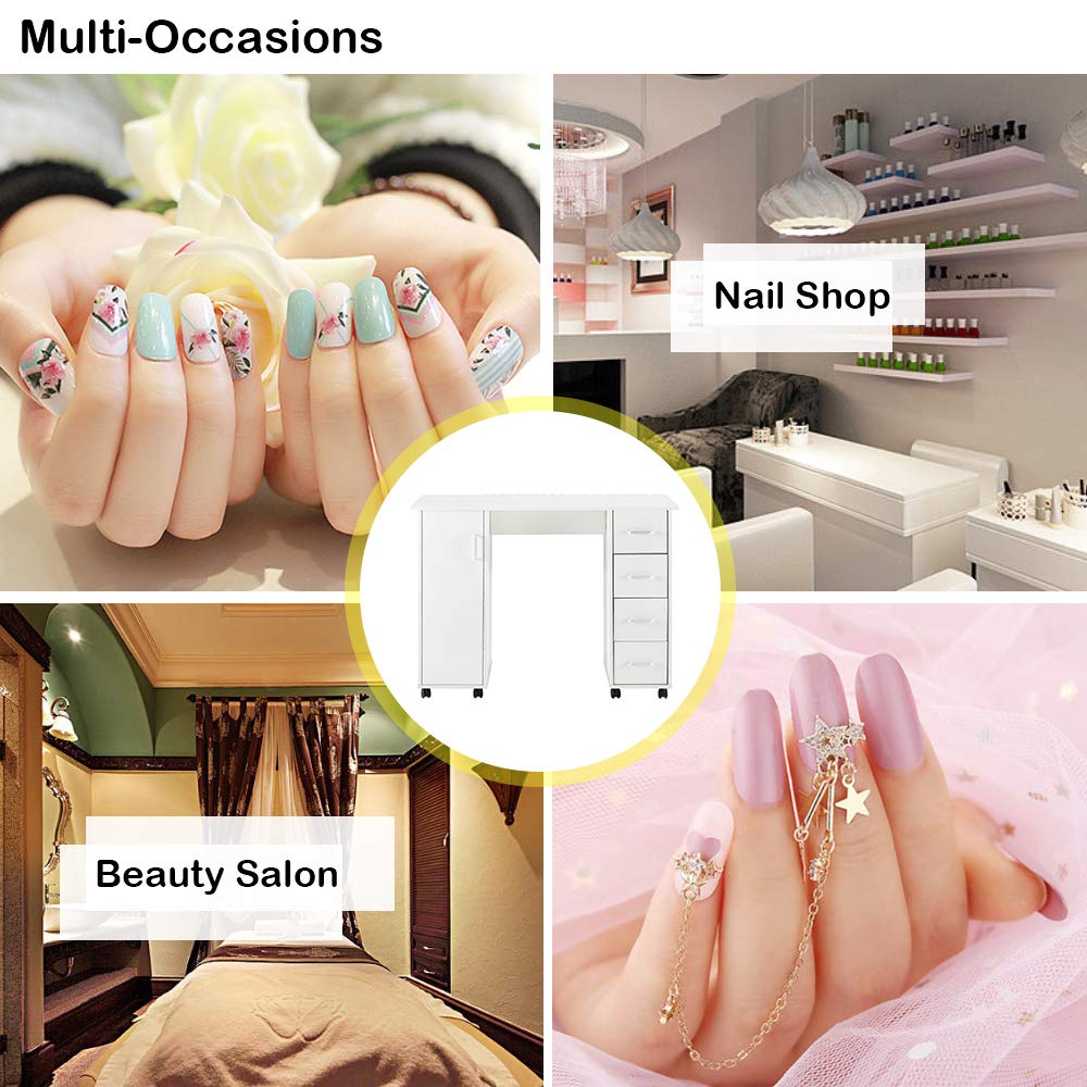 Professional Manicure Table with Wheels - Portable Nail Art Station for Salon & Spa, Adjustable Height Beauty Workstation with Client Wrist Pad | Perfect for Nail Technicians, Home Salons & Mobile Services