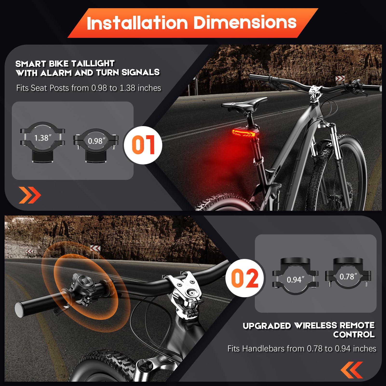 Smart Bike Tail Light with Turn Signals & Brake Light - Anti-Theft Bike Alarm with Remote Control - USB-C Rechargeable Bike Horn - Auto ON/OFF & IP65 Waterproof - Perfect for Night Cycling, Commuting & Urban Safety