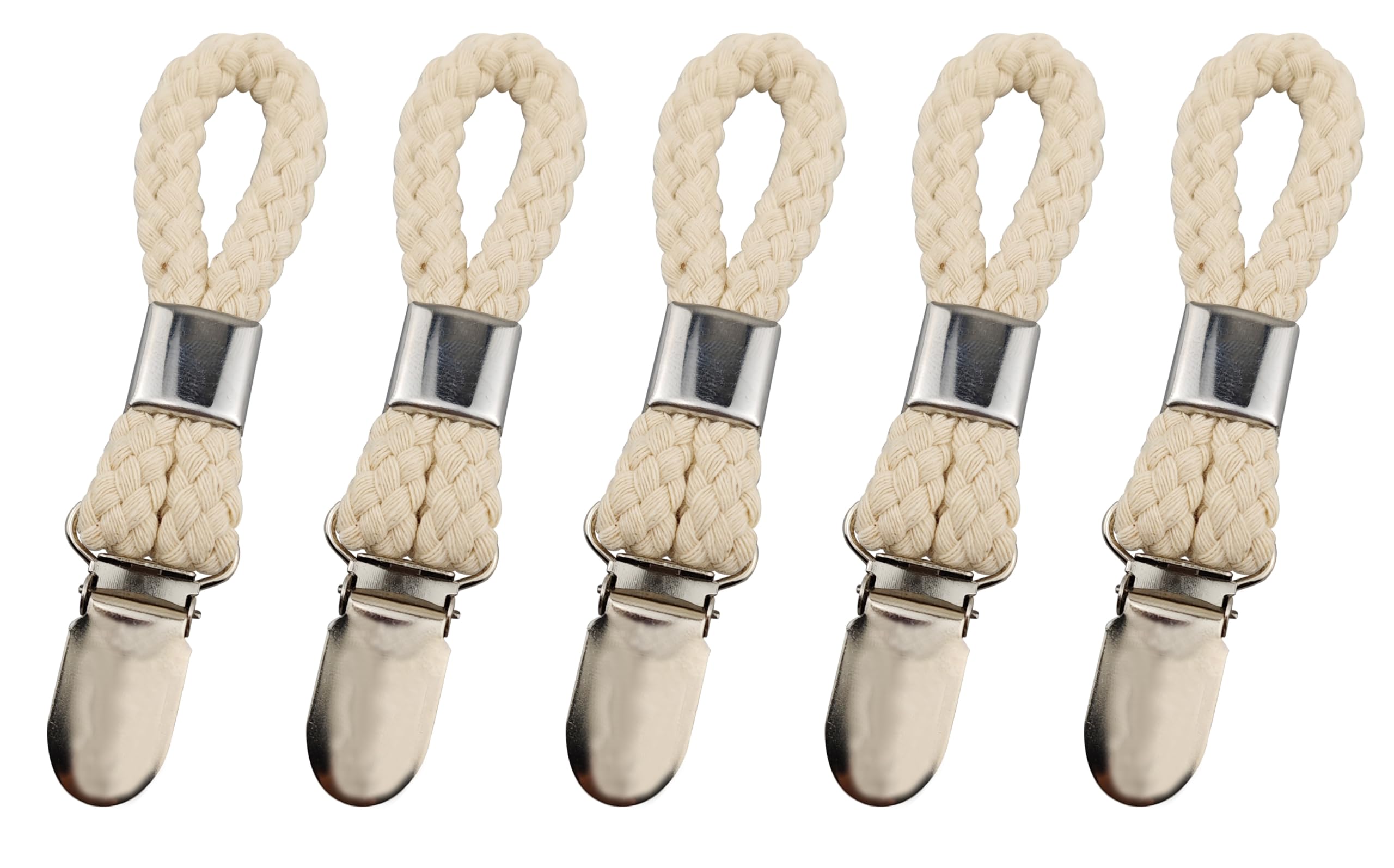 5PCS Braided Cotton Towel Clips - Beige Metal Hooks for Kitchen & Bathroom Storage