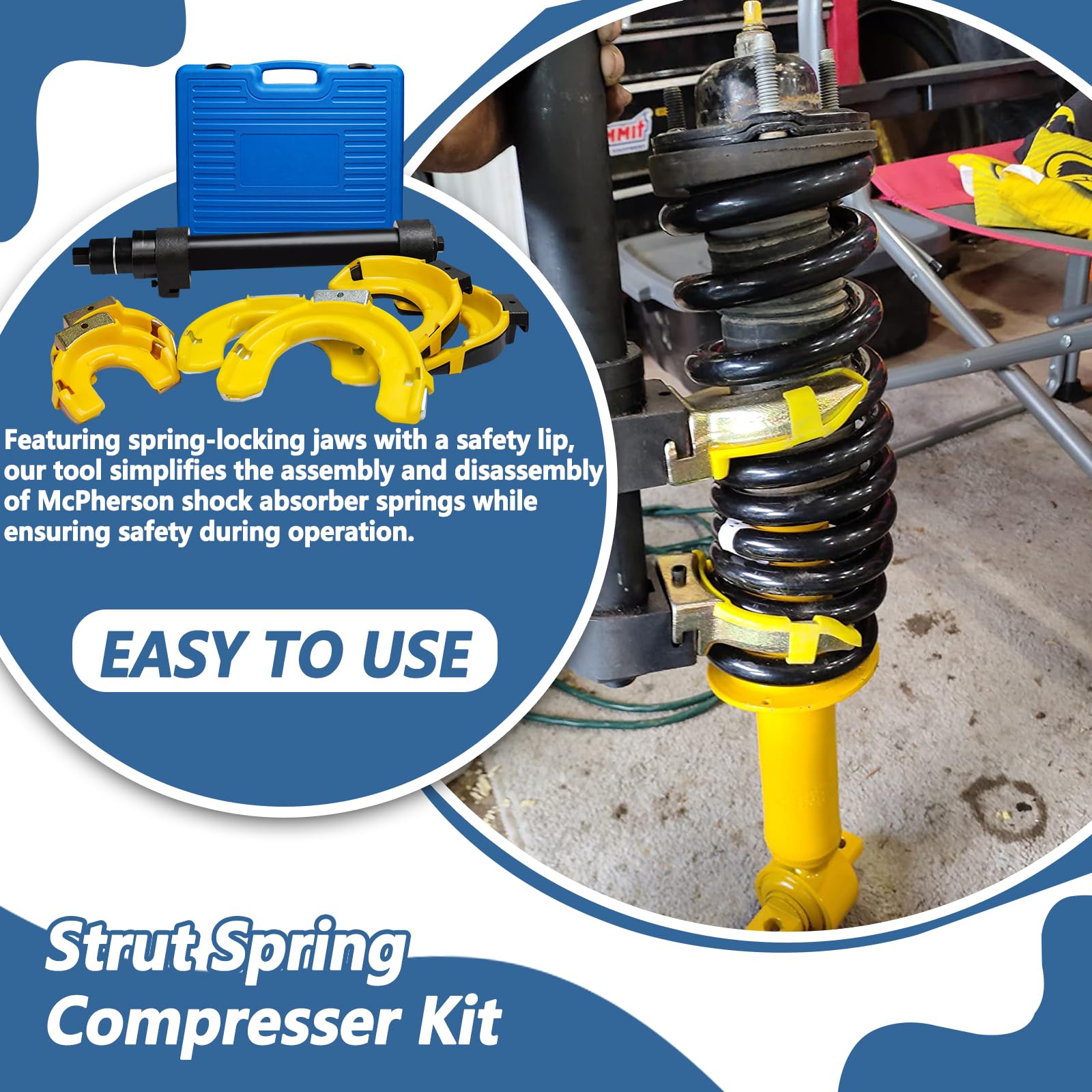 Handor Strut Spring Compressor Set - MacPherson Strut Spring Compressor Kit with Interchangeable Forks, Protective Sleeve & Carrying Case - Perfect for DIY Car Suspension Repair & Maintenance
