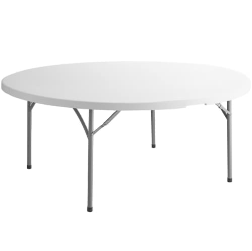 9-Pack 6-Foot Round Heavy-Duty Granite White Plastic Folding Tables - Indoor/Outdoor Use for Dining, Kitchen, Picnics, Events & Portable Bar Setup