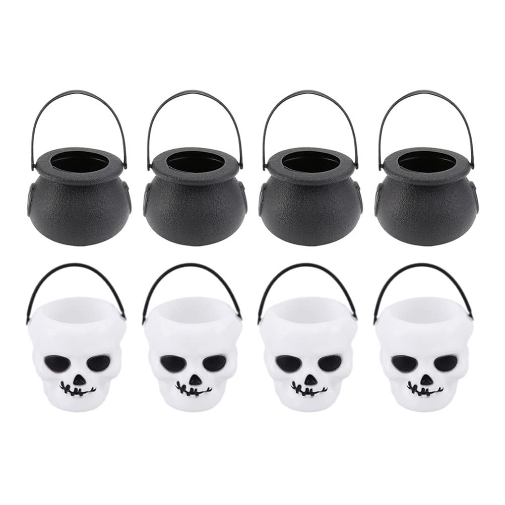 LUOZZY 8 Pcs Halloween Skull Candy Bucket - Funny Handheld Trick or Treat Container for Kids Party Favors, Candy Storage & Halloween Decorations