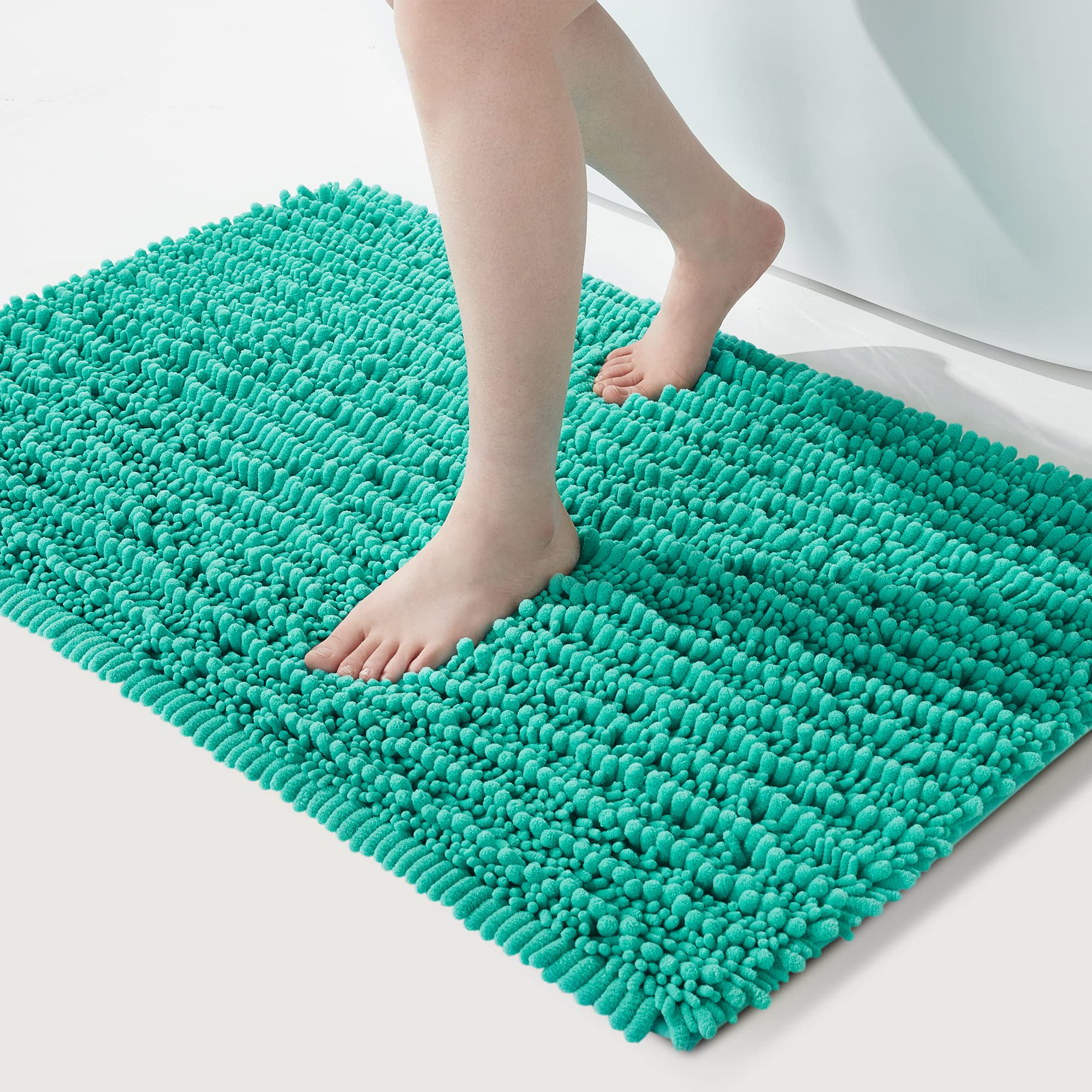 FLOLEOPA Soft Plush Microfiber Bathroom Rugs - Super Absorbent, Non-Slip Shower Mat, Machine Washable Bath Rug for Tub & Shower Floor (20x32 Inches, Turquoise) - Perfect for Bathrooms, Spa & Home Decor