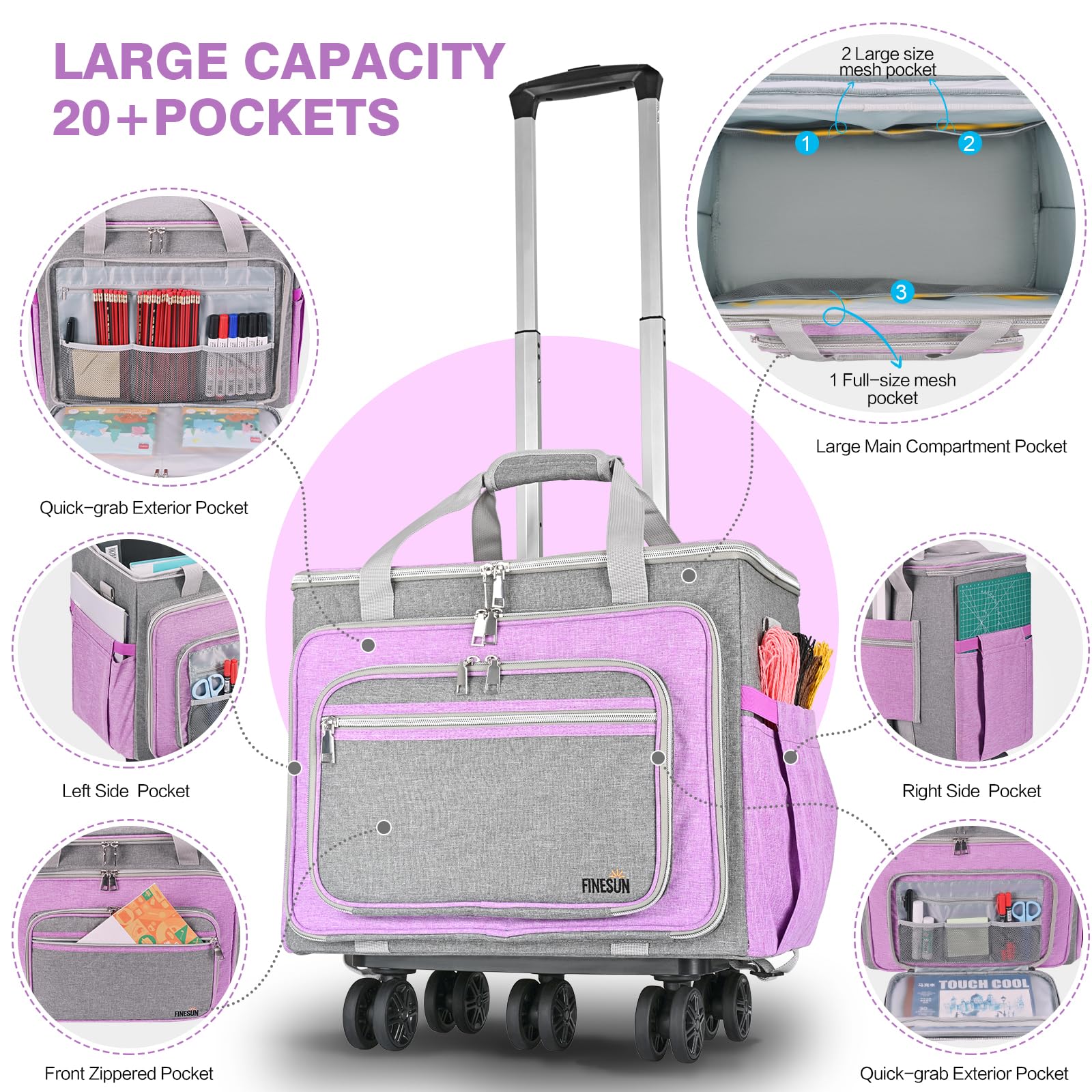 Rolling Tote Bag for Women - Wheeled Teacher Bag & Office Briefcase with Retractable Handle | Perfect for Work, School, Travel & Craft Storage | Durable Carry-On Wheeled Tote for Professionals