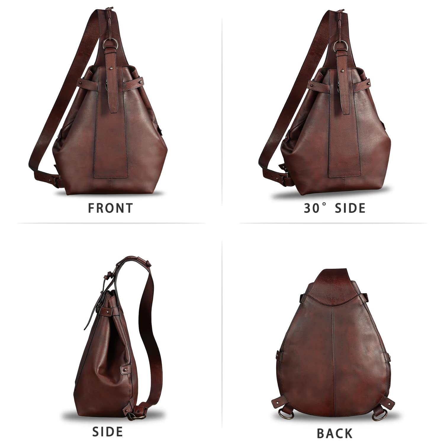Premium Genuine Leather Sling Bag for Men & Women - Large Crossbody Shoulder Backpack - Durable Chest Bag for Travel, Work & Everyday Use