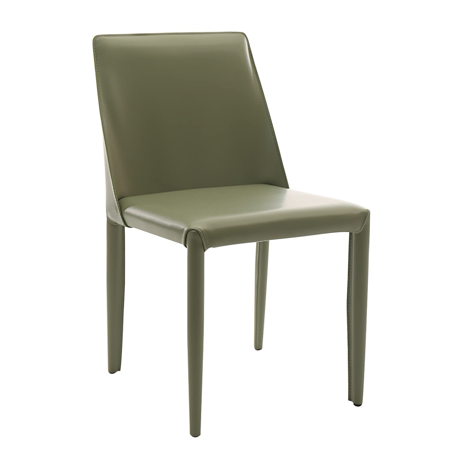 SJWA Green Leather Dining Chair - Modern Kitchen, Living Room, Bedroom & Study Computer Chair with Backrest - Perfect for Home, Hotel, Cafe & Lounge Use