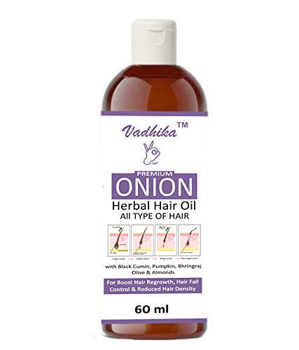 Vadhika Organic Onion Herbal Hair Oil - Promotes Hair Growth, Reduces Hair Fall, Soothes Scalp & Fights Dandruff (60ml) | Natural Treatment for Thicker, Healthier Hair | Perfect for Daily Hair Care & Scalp Massage