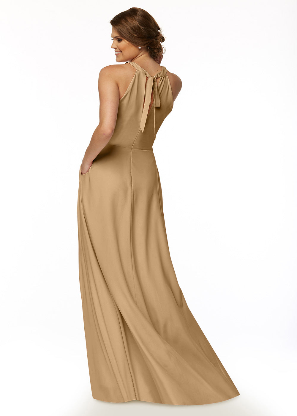Elegant 83002 Stretch Chiffon A-Line Bridesmaid Dress with Adjustable Halter Neck - Perfect for Weddings, Formal Events & Special Occasions
