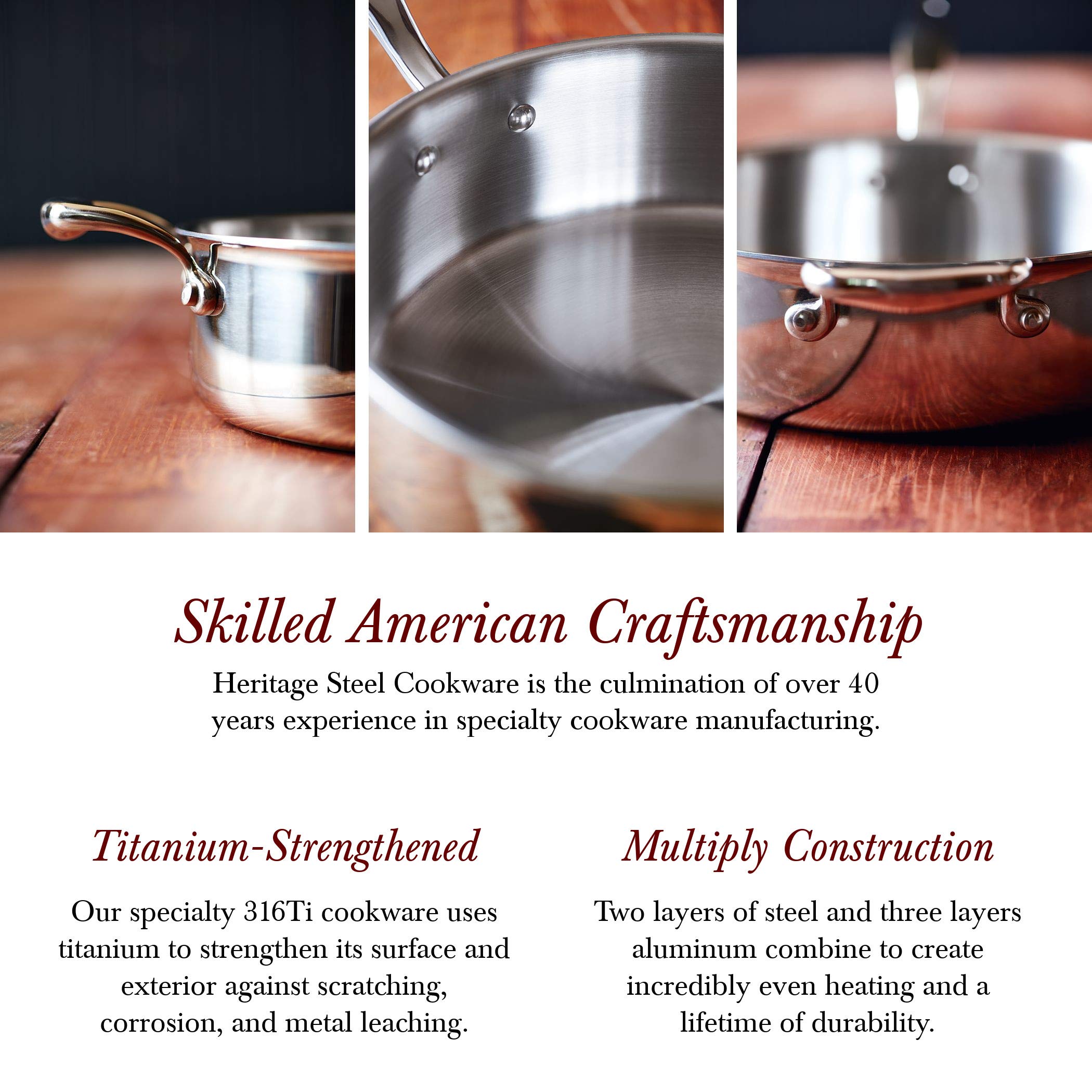 Heritage Steel 13.5 Inch Titanium-Strengthened 316Ti Stainless Steel Wok Pan with Lid - 5-Ply Clad Construction, Induction Compatible, Oven & Dishwasher Safe - Perfect for Stir-Frying, Sautéing & Asian Cooking - Made in USA