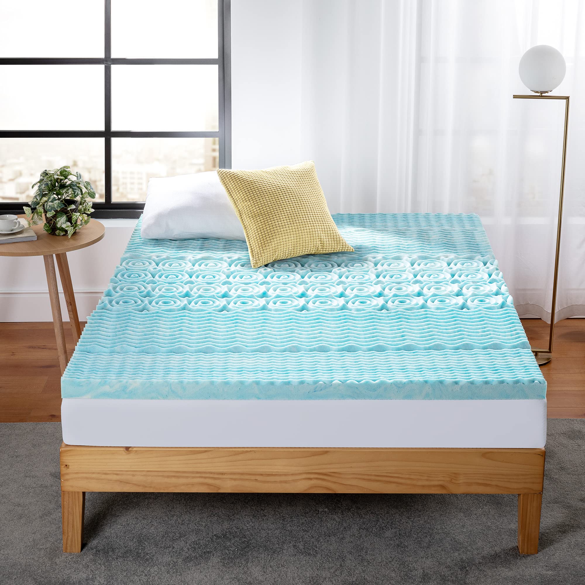 ZINUS 2 Inch Green Tea Cooling Gel Memory Foam Mattress Topper with Zoned Support - King Size for Pressure Relief & Temperature Regulation - Perfect for Hot Sleepers & Back Pain Relief