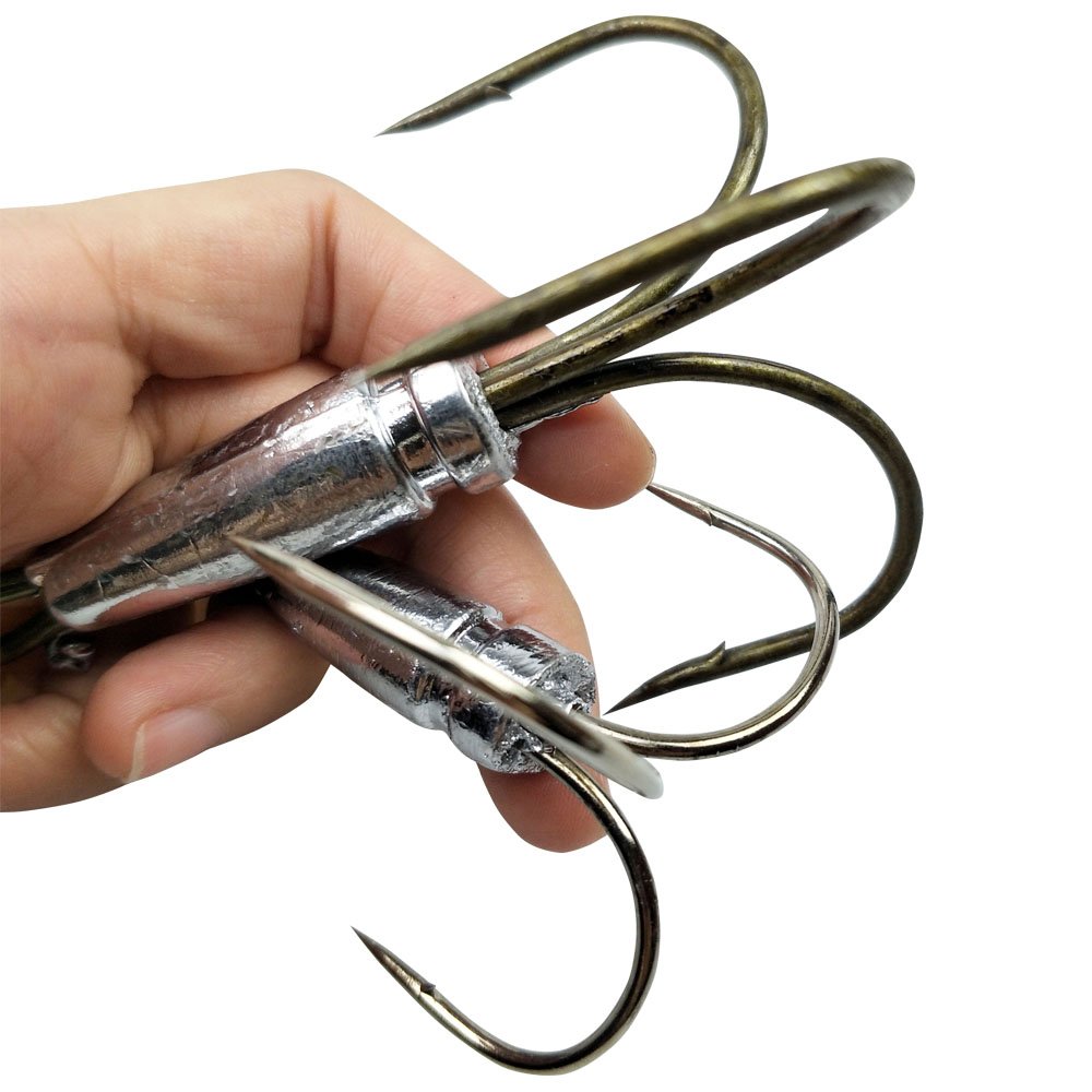 Premium Weighted Treble Fishing Hooks - 2 Pack with 5 Sizes (0.7oz, 1.1oz, 1.6oz, 2.1oz, 2.8oz) for Bass, Catfish & Saltwater Fishing | Heavy Duty Snagging Hooks for Freshwater & Ocean Angling