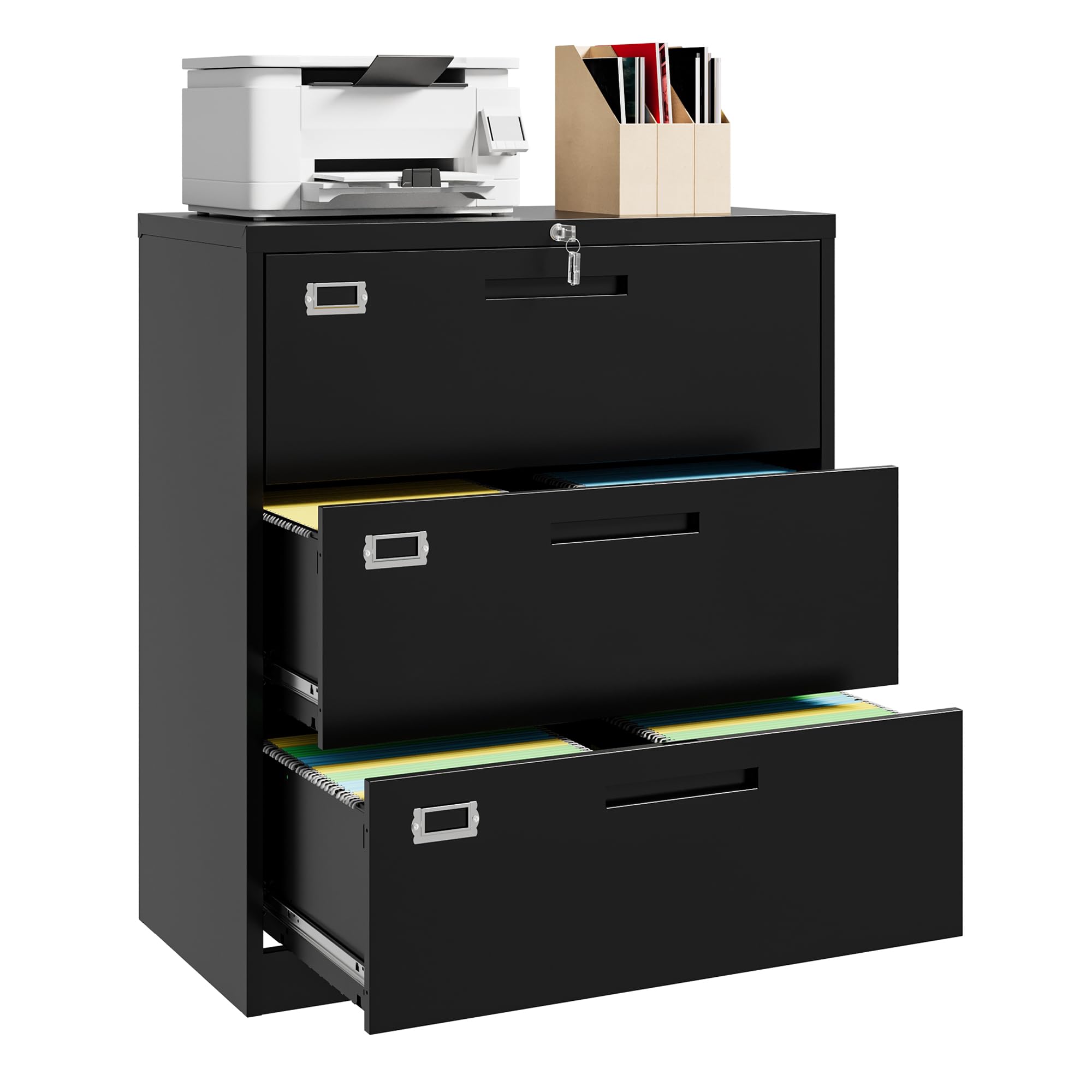 3-Drawer Lateral File Cabinet with Lock - Metal Filing Cabinet for Home Office, Legal/Letter & A4 Size Documents - Secure Storage for Files, Folders & Office Supplies (Ideal for Home, Office & Workspace Organization)