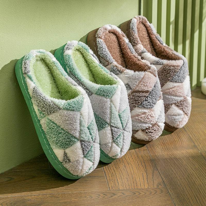 Cozy Geometric Plush Indoor Slippers for Women & Men - Soft Warm House Shoes for Winter, Home, Office & Relaxation