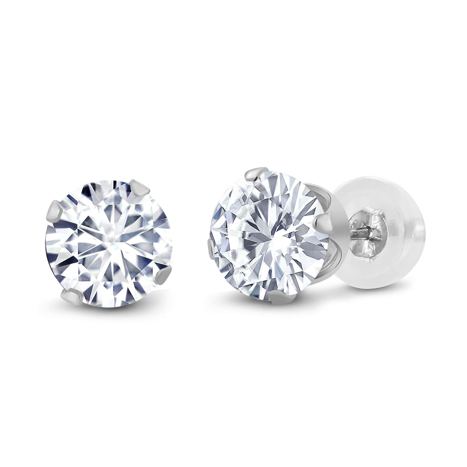 14K White Gold Moissanite Stud Earrings for Women & Men - 1.00 Carat Round Cut 5MM (Ideal for Weddings, Anniversaries & Everyday Luxury) - Gem Stone King