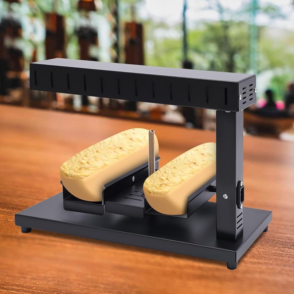 Commercial Electric Raclette Cheese Melter Machine - 750W Fast Heating Cheese Grill for Nachos, Fondue & Parties - Adjustable Tiltable Half Cheese Wheels (2-Piece Set) - Perfect for Restaurants, Catering & Home Entertaining