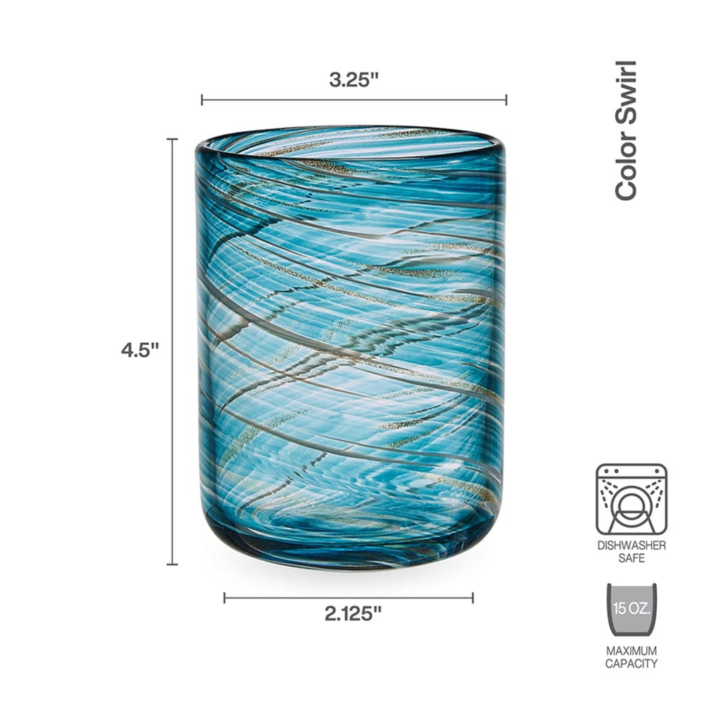 Vibrant Color Swirl Set of 4 Double Old Fashioned Whiskey Glasses - Perfect for Cocktail Parties, Home Bars & Gift Giving