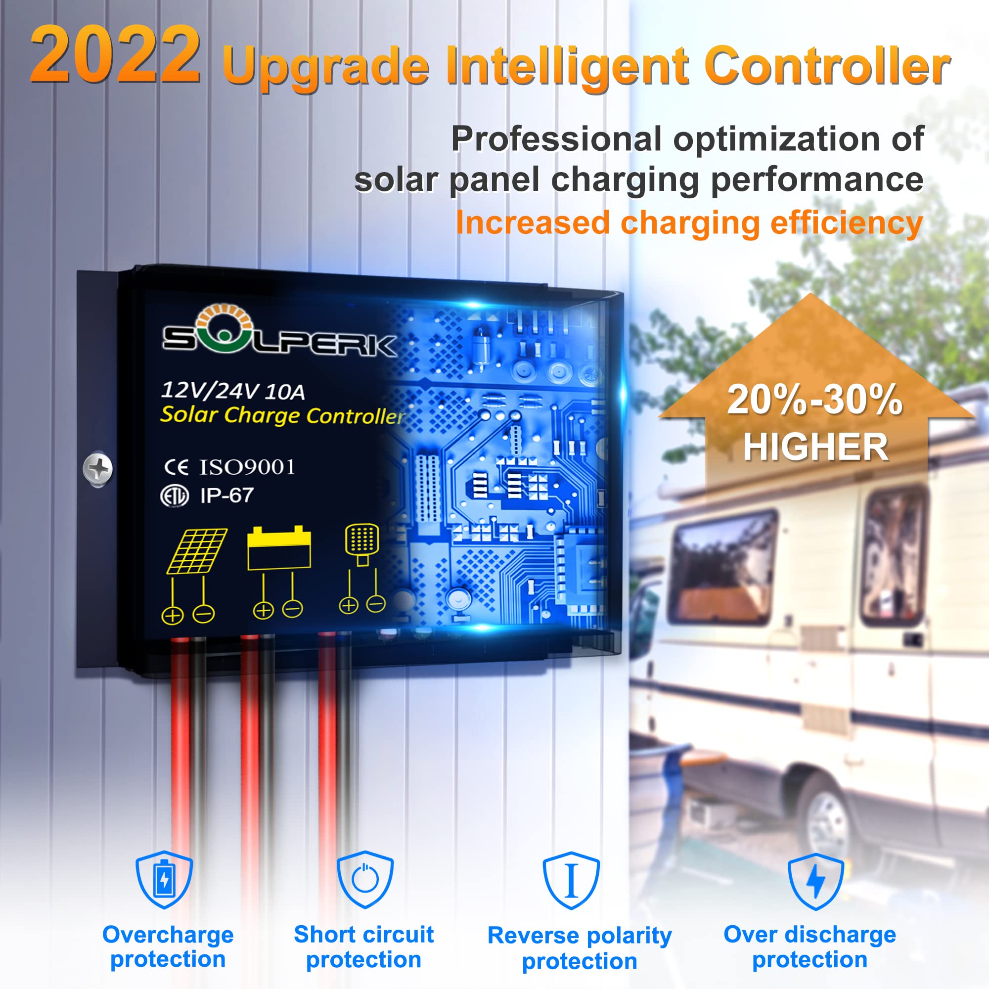 SOLPERK 50W 12V Solar Panel Kit with Waterproof Controller - Solar Battery Trickle Charger & Maintainer for Boats, Cars, RVs, Motorcycles, Marine & Automotive Use - Perfect for Off-Grid Power & Outdoor Adventures (Mounting Bracket Not Included)