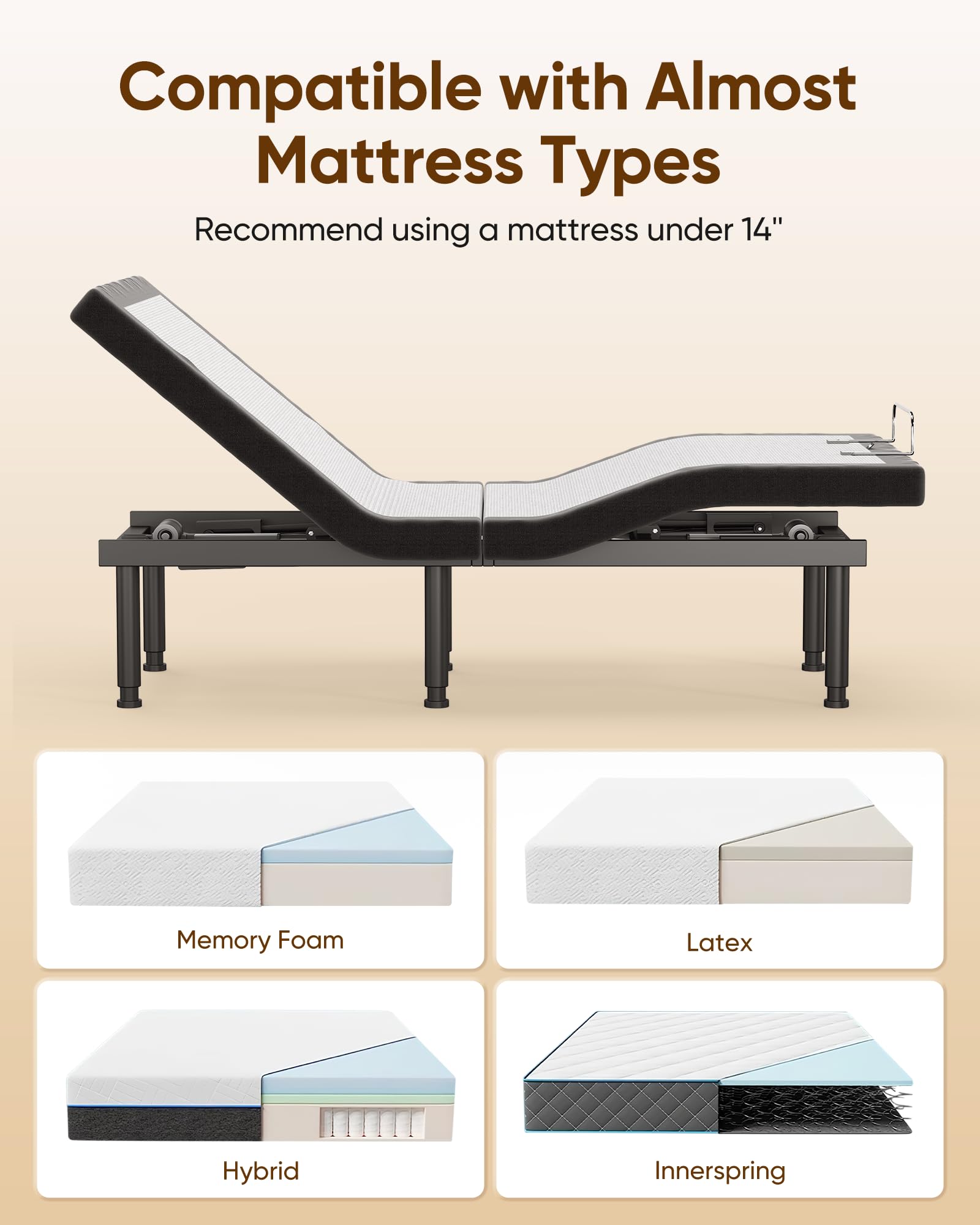 Twin XL Adjustable Bed Base Frame with 3-Speed Massage & USB Ports - Wireless Remote, Zero Gravity & Height Adjustment - Perfect for Home, Office & Guest Room Comfort